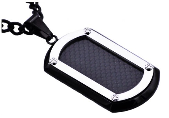 blackjack black plated stainless steel dogtag pendant with chain