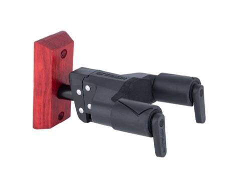 Auto Grip Universal Guitar Hanger For Wall Mounting With Burgundy Red Wood Base Short Arm