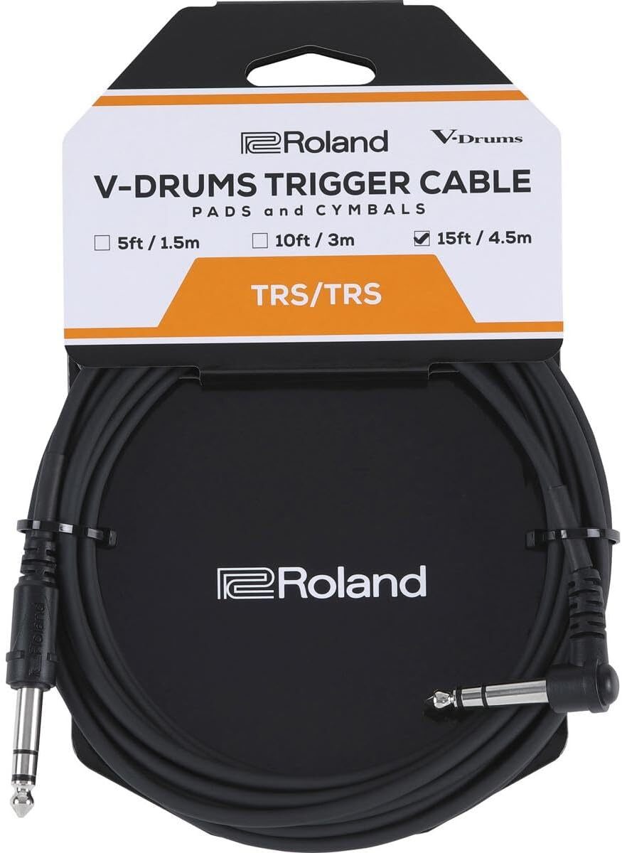 V-Drum 15' Stereo Cable 1/4-inch TRS - 1/4-inch TRS Angled