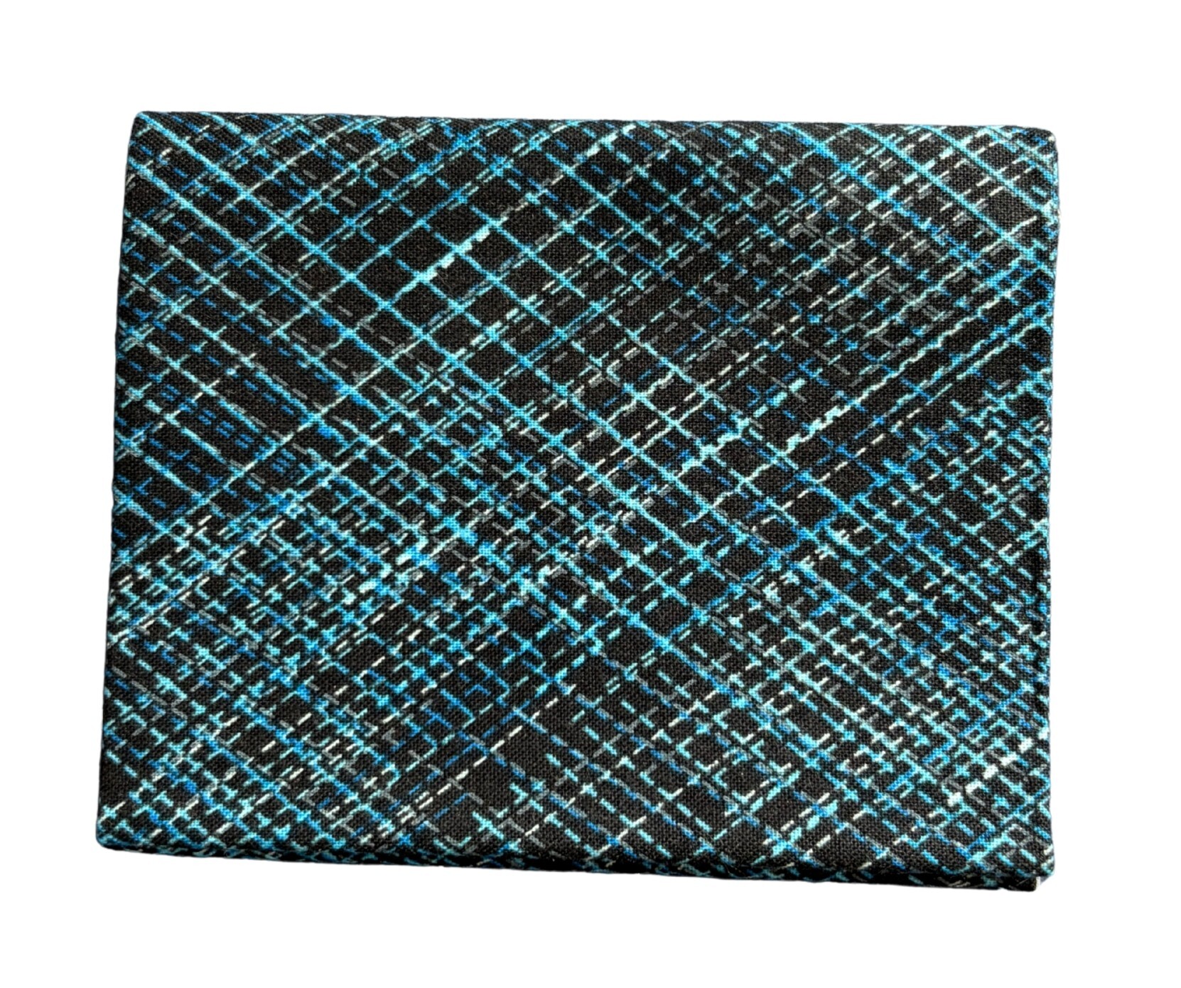 Blue Diagonal Crosshatch Quilt Fabric | Benartex Embroidery Stitches Collection | Blue and Black Texture Blender Fat Quarter