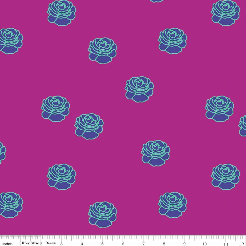 Blue/Green/Purple Floral Quilt Fabric | Riley Blake Botanic Blast | 1 Yard Precut