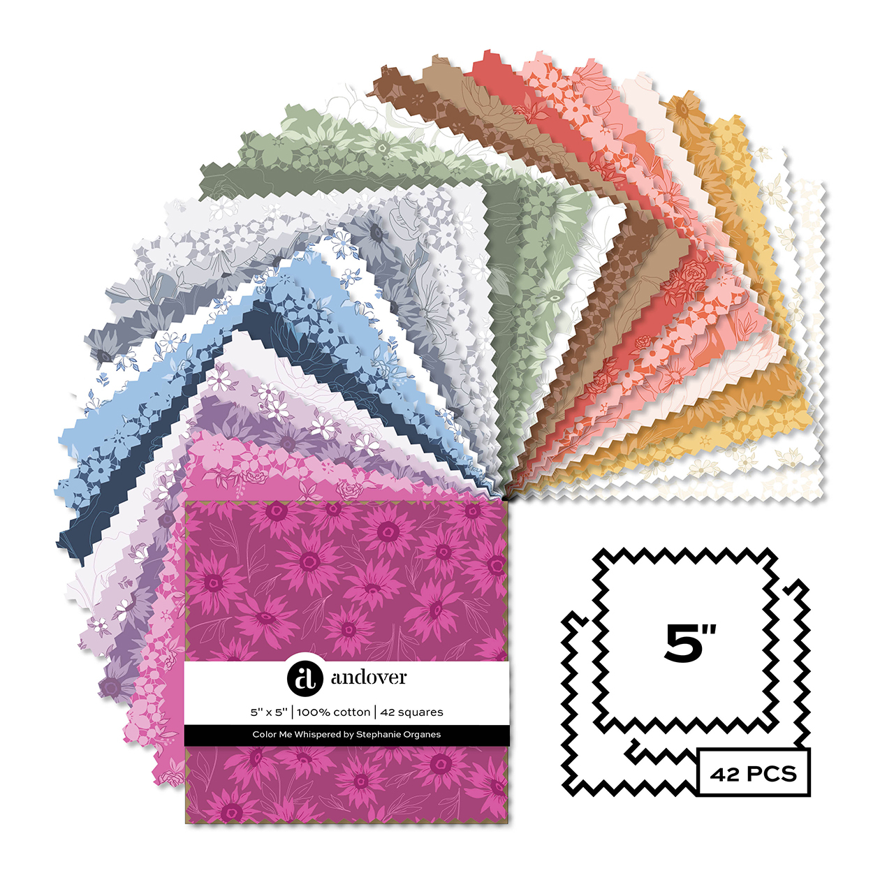 Charm Pack Quilt Fabric | Andover Color Me Whispered | 5 Squares | 42 Pieces