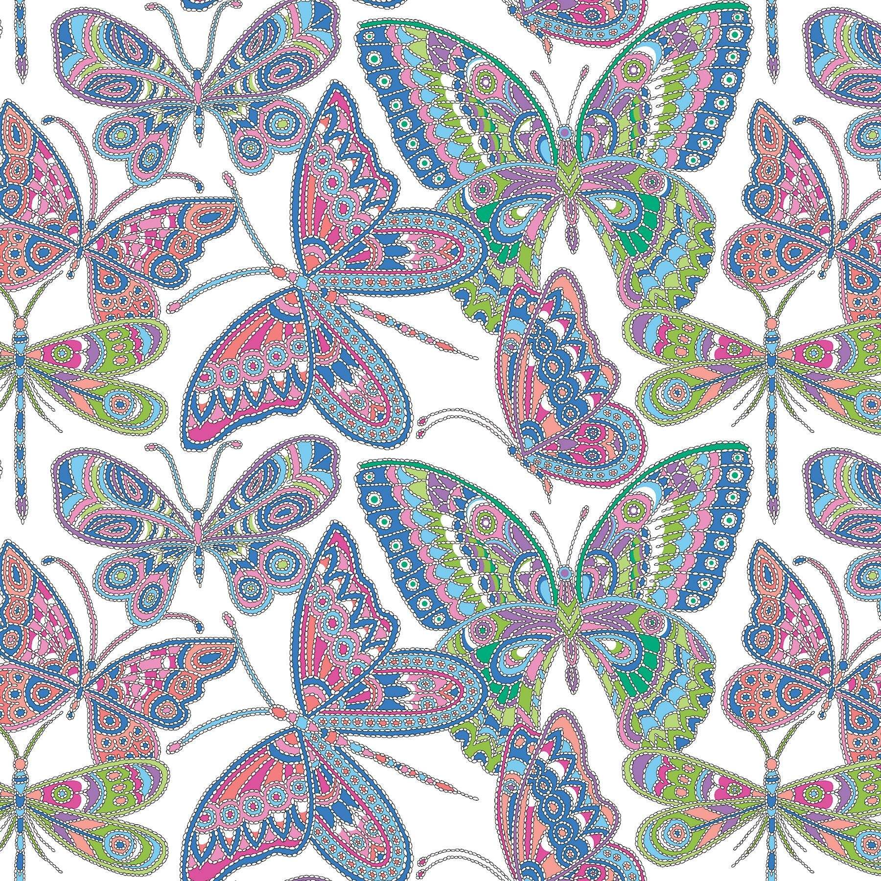 Colorful Butterflies Quilt Fabric | Benartex Blooming Denim | 1 Yard Precut