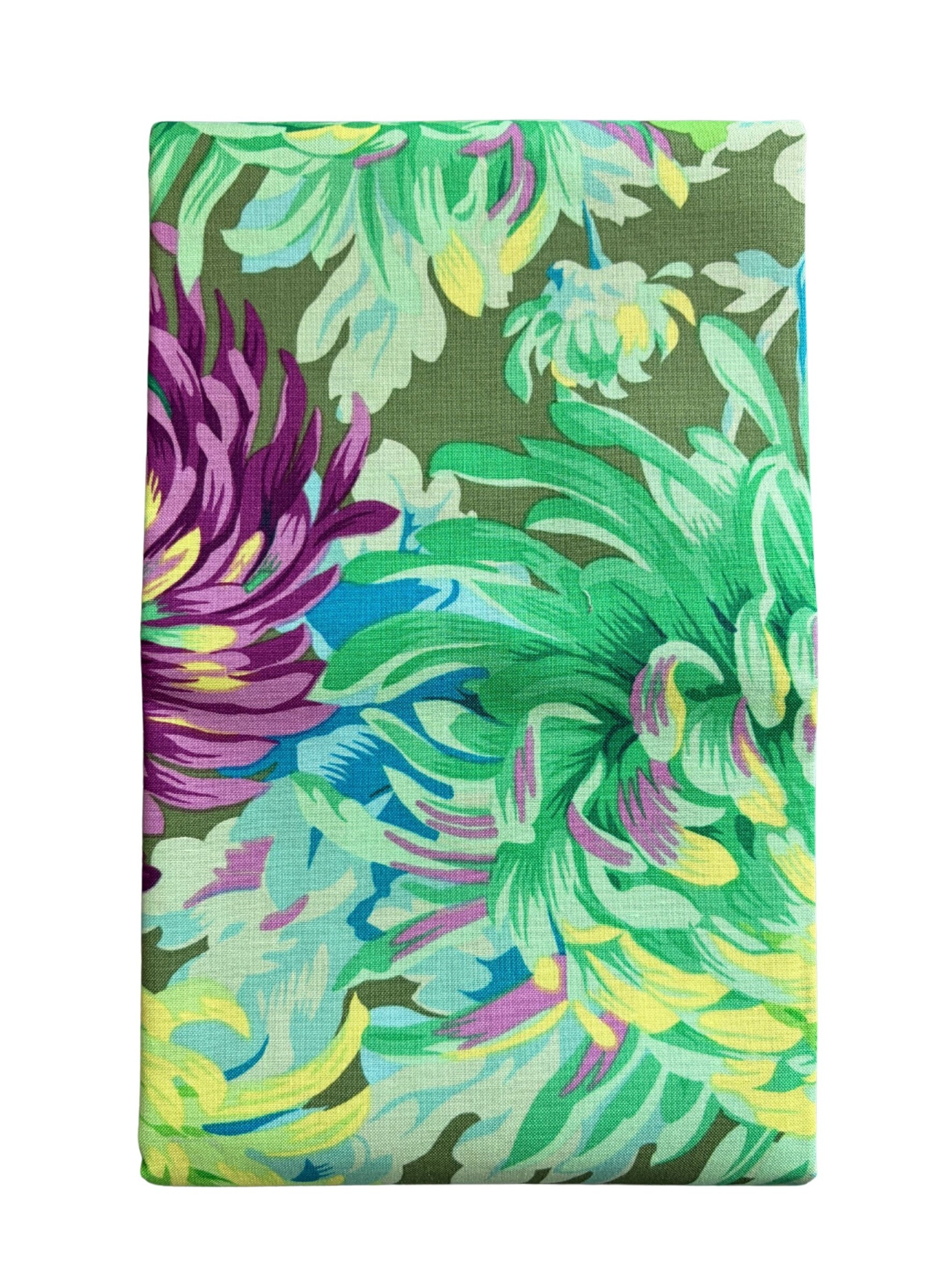 Green/Purple Large Floral Quilt Fabric | Kaffe Fassett Shaggy for Free Spirit Fabrics | 1 Yard Precut