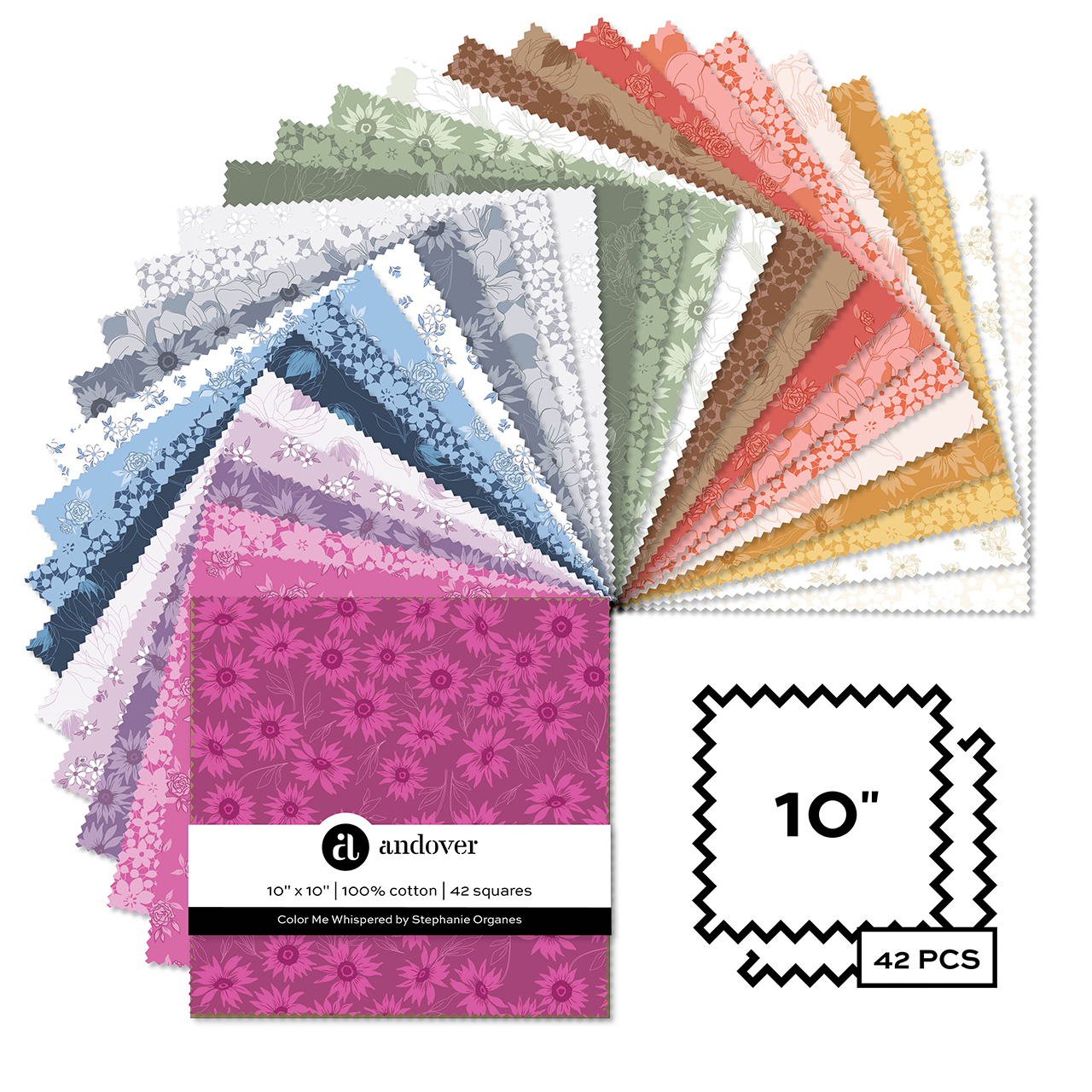 Layer Cake Quilt Fabric | Andover Color Me Whispered | 10 Squares | 42 Pieces