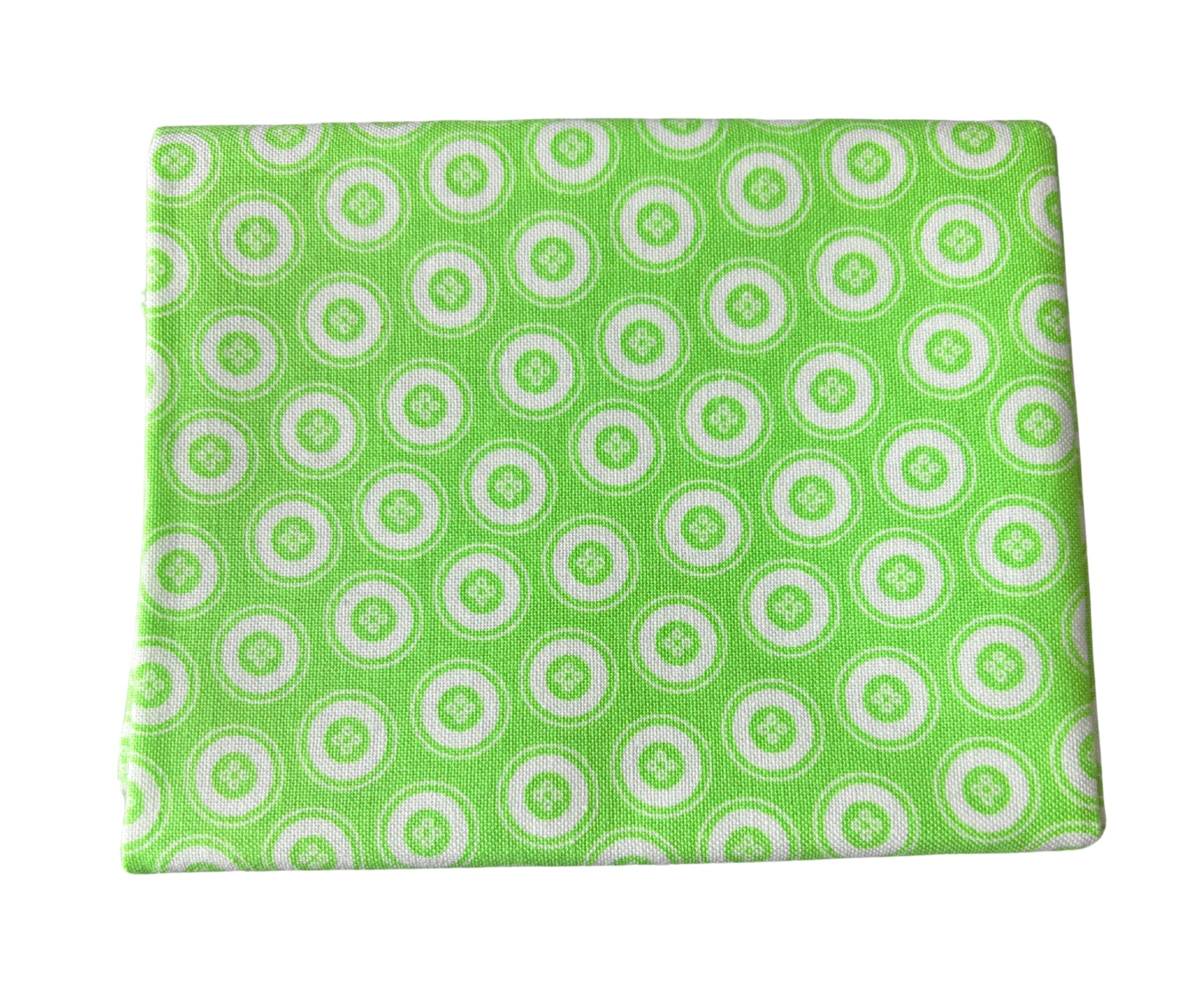 Lime Green and White Quilt Fabric | Benartex My Happy Place Collection | Button Fat Quarter