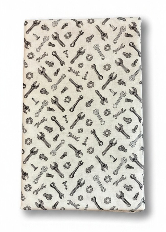 Tools on White Quilt Fabric | Glow in the Dark Benartex Construction Crew | 1 Yard Precut