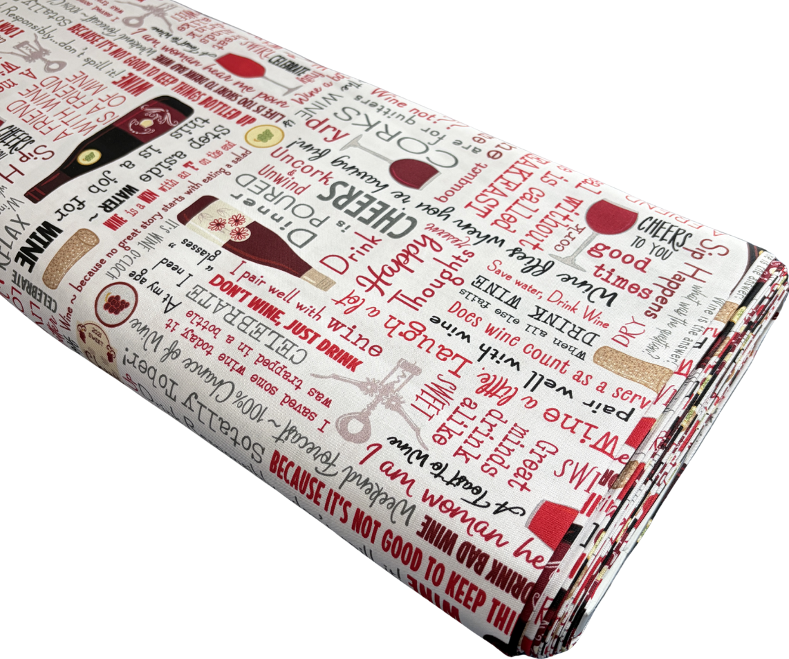 Words of Wine Quilt Fabric | Benartex Uncork and Unwind Collection | 100% Cotton