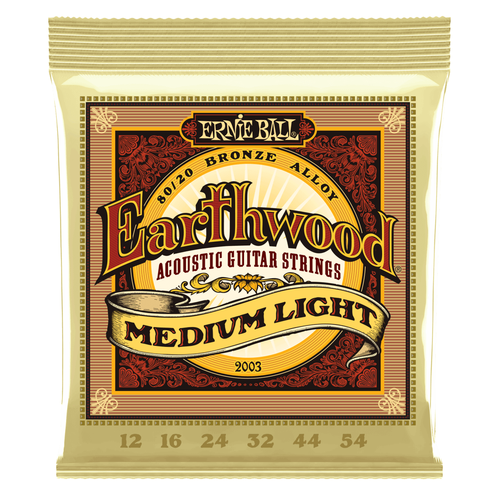 Ernie Ball Medium Light Earthwood 80/20 Bronze Acoustic Guitar Strings 12-54 Gauge