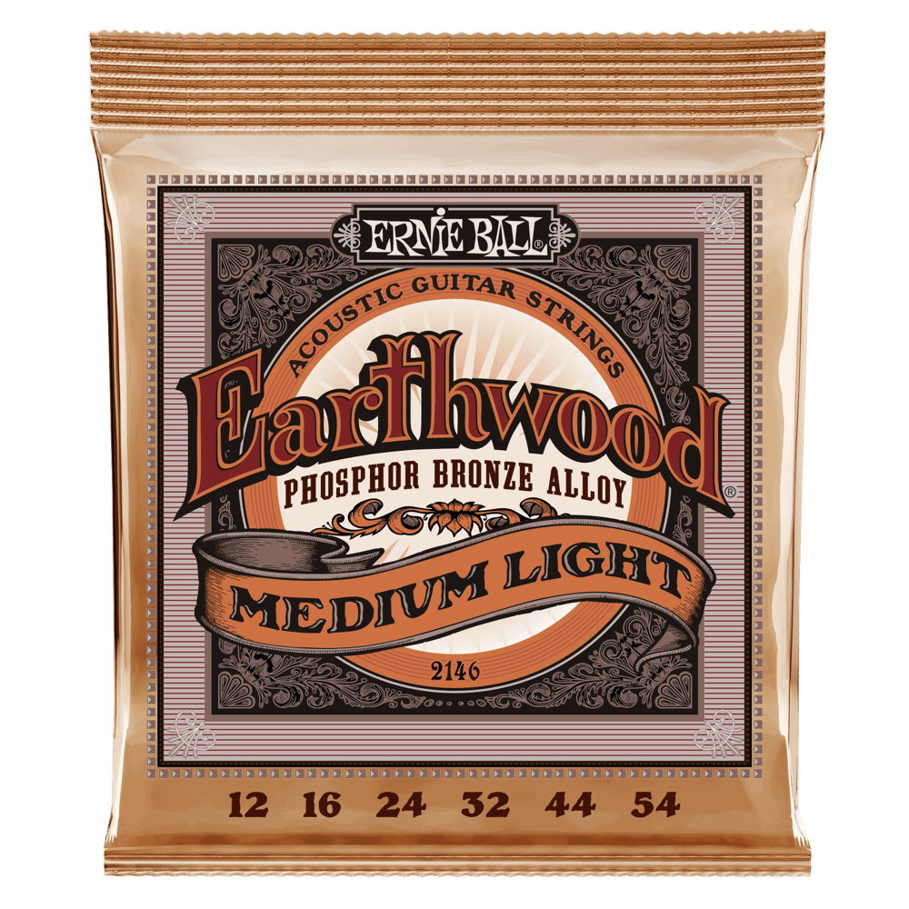 Ernie Ball Medium Light Earthwood Phosphor Bronze Acoustic Guitar Strings 12-54 Gauge