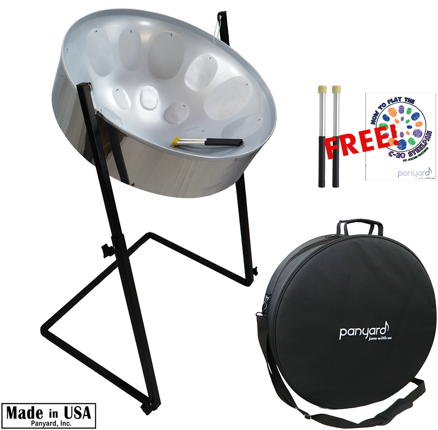 C-20 Lead Steel Pan -High Gloss Silver - PLUS PACKAGE - Pan + Stand + Case + FREE Mallets + FREE How to Play Book