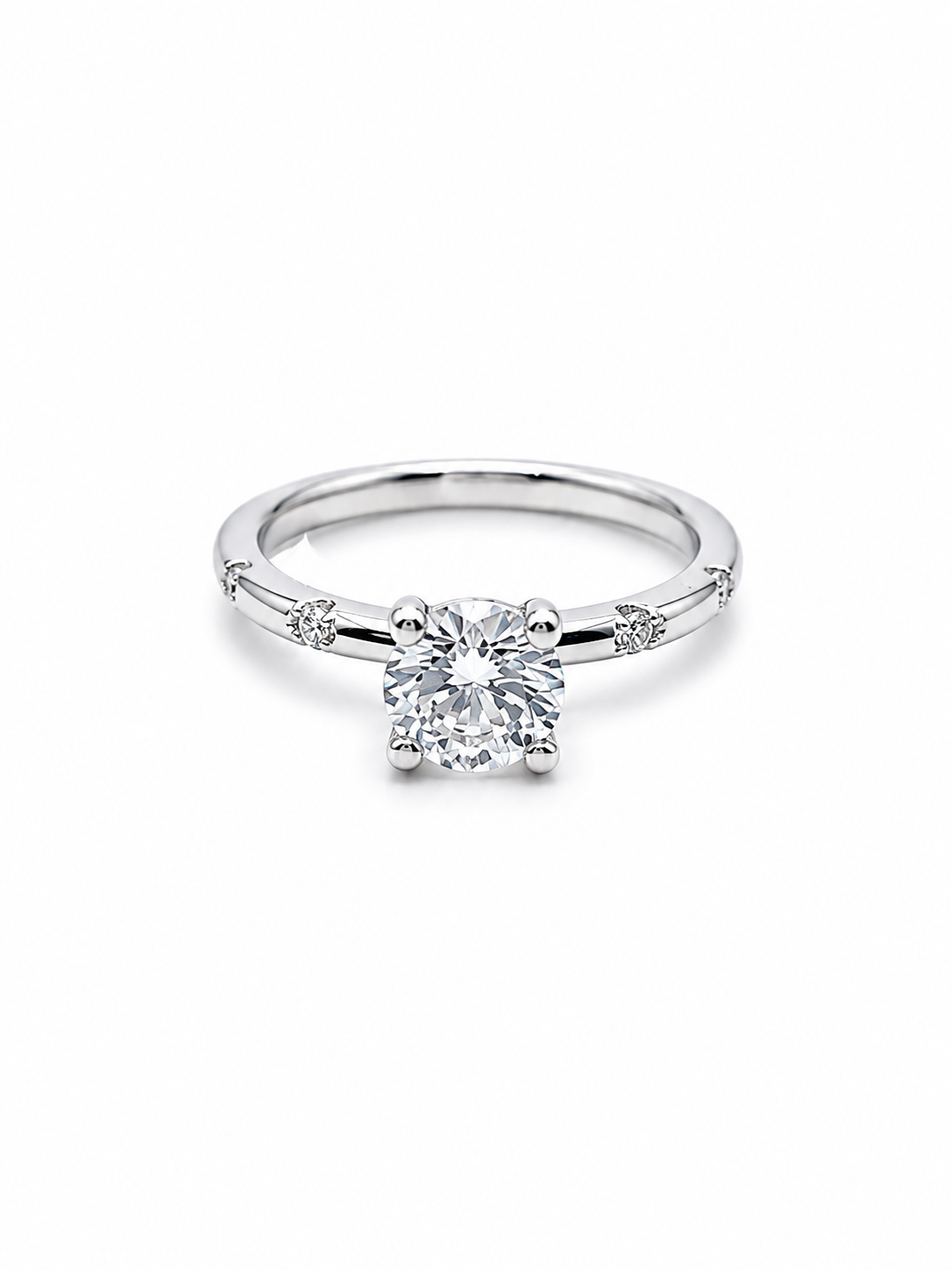 14kt White Gold & Lab Diamond (0.10ct band & 1.00 ct VVS2) Round Engagement Ring