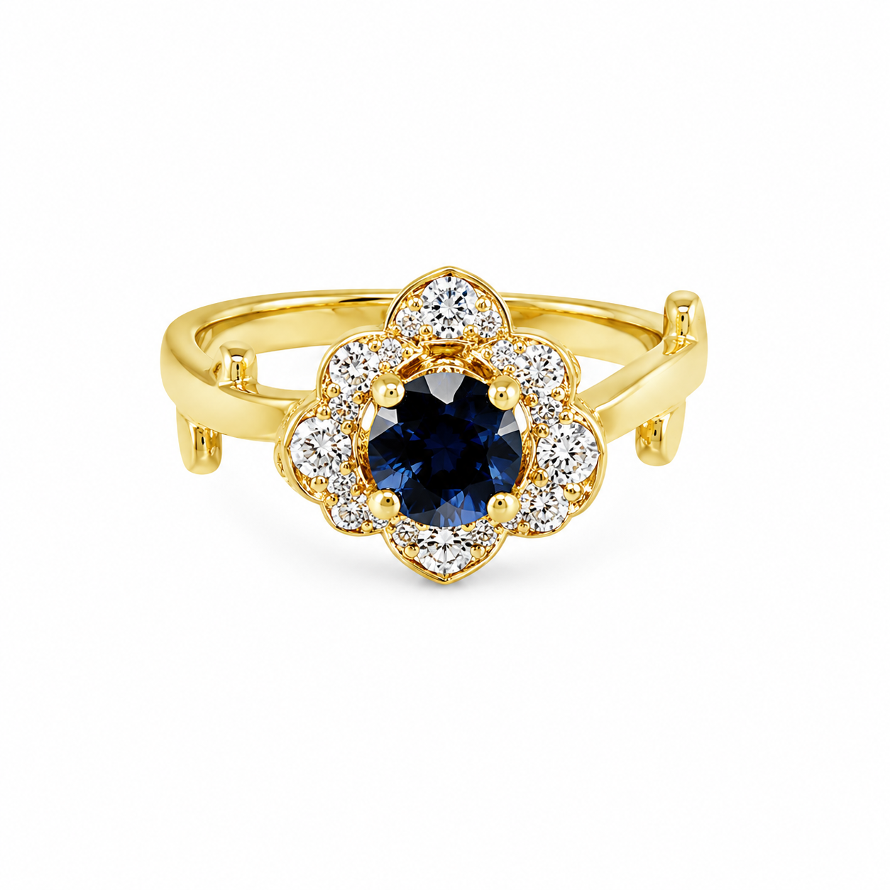 14kt Yellow Gold Flower Ring (0.18tcw) with Blue Montana Sapphire (0.47ct)