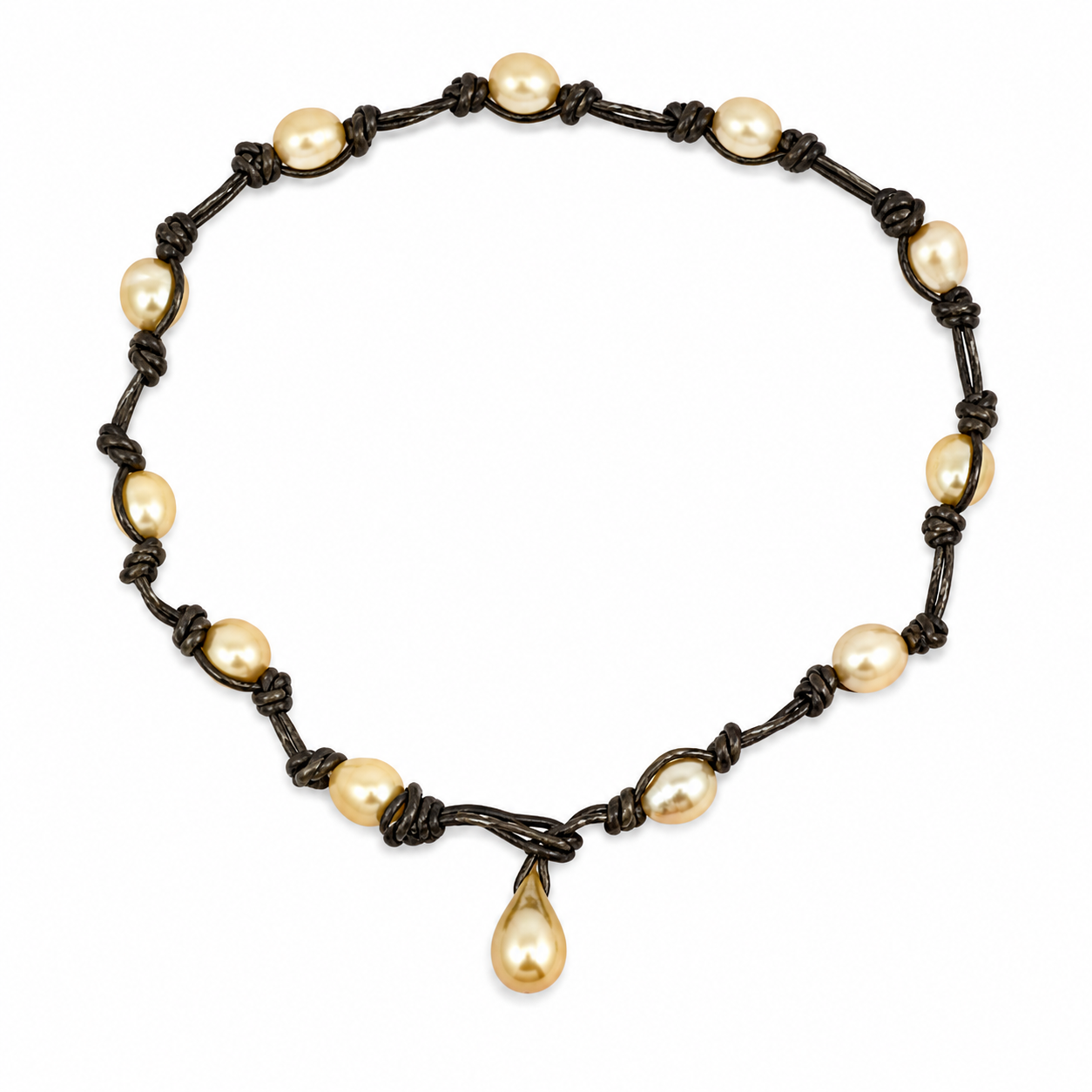 16 10-11mm Golden South Sea Pearls, 13x19mm Golden South Sea Pearl Drop Wrap Bracelet/Collar Necklace