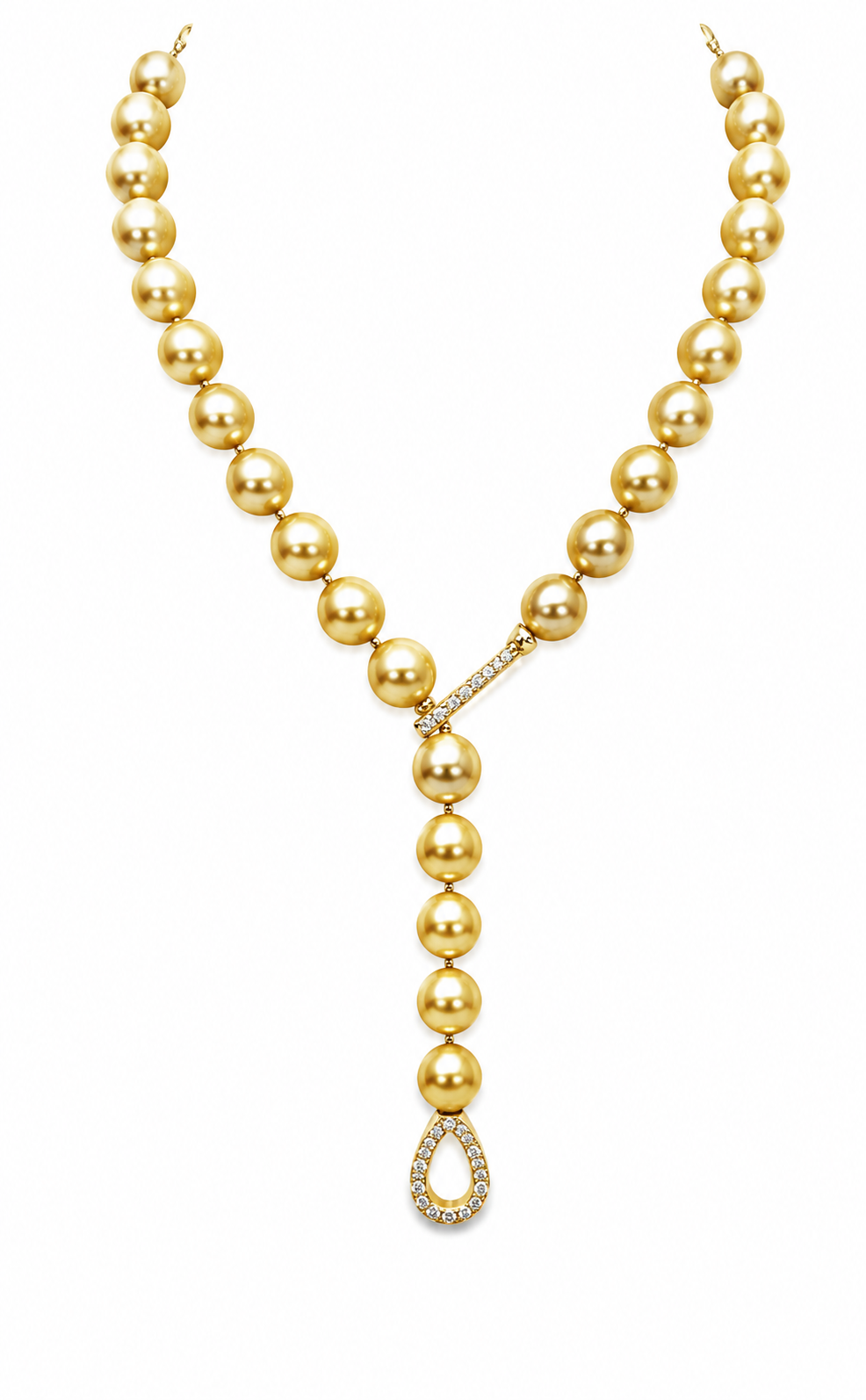 18 of 13.75mm - 14.5mm Golden South Sea Pearls with 18kt Yellow Gold & Diamond Clasp