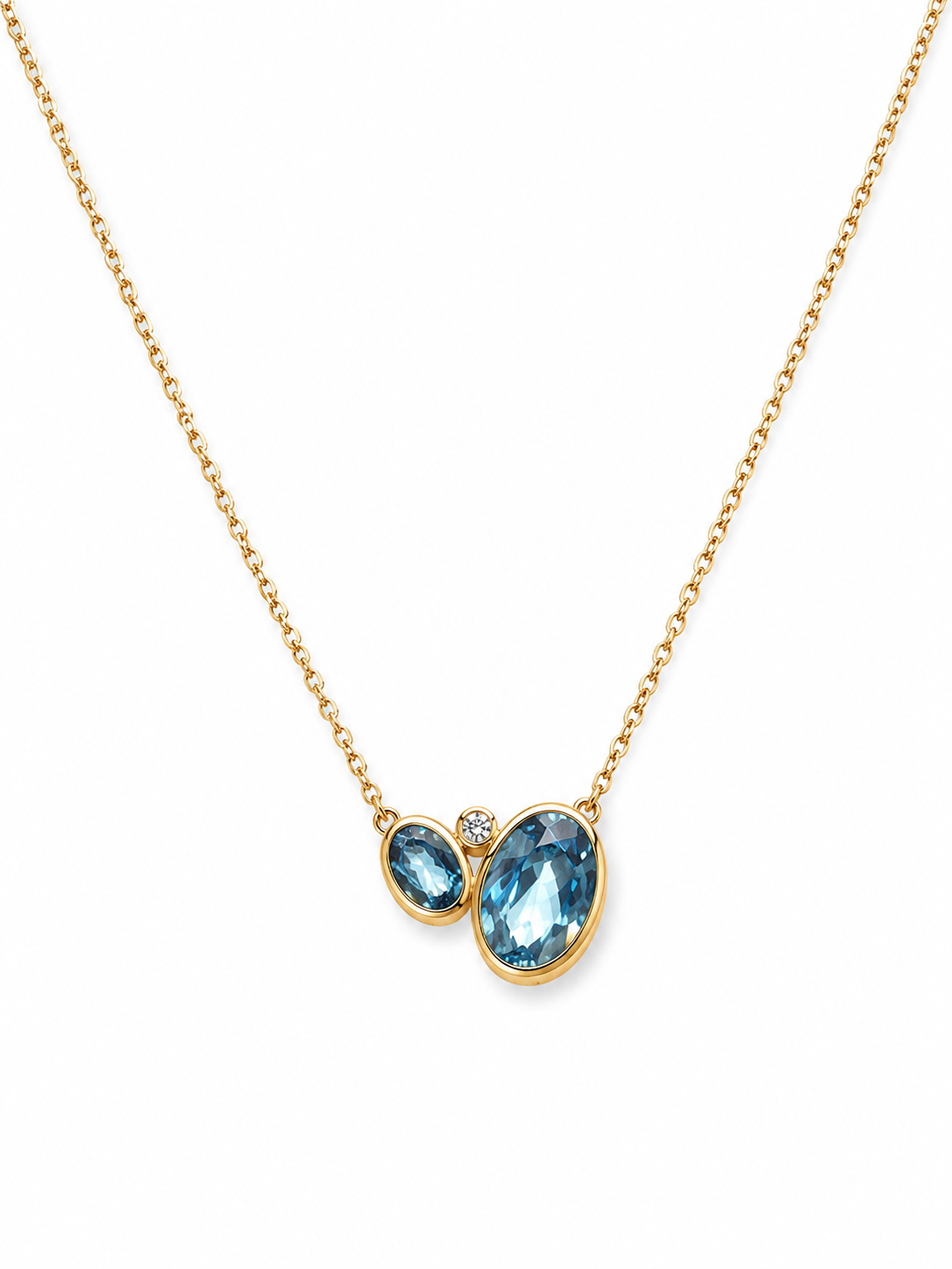 18kt YG w/London Blue lg & Sky Blue sm Topaz Necklace 16-18