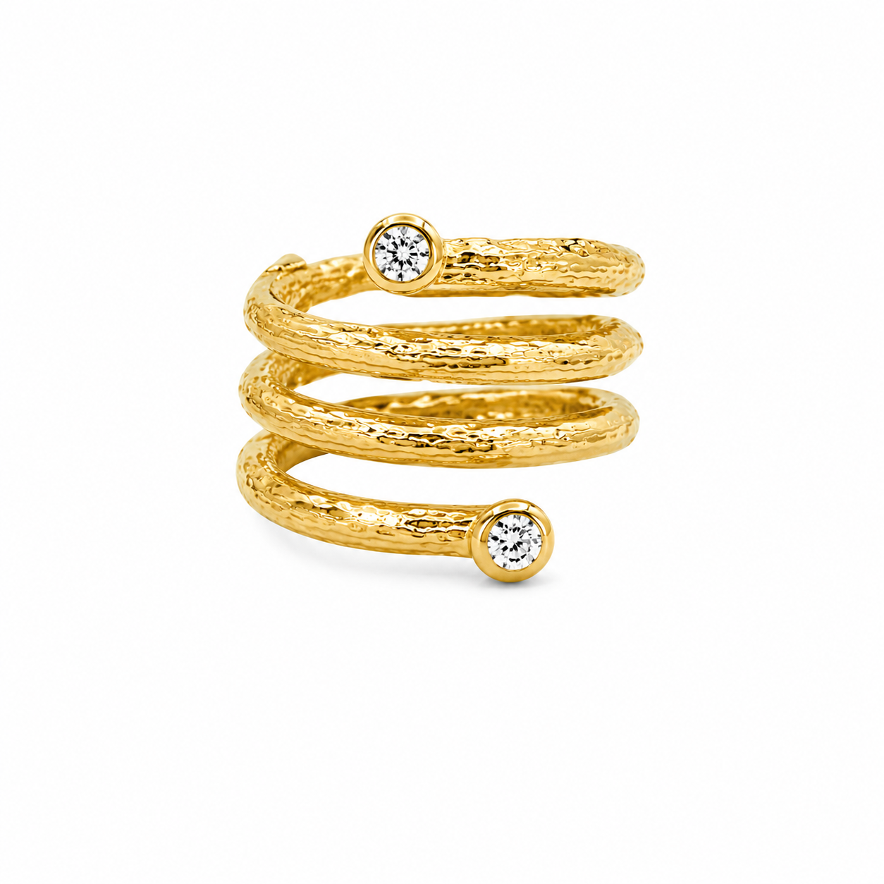 19kt Yellow Gold Four Row Olive Branch Coil Ring with Diamonds (0.105tcw)