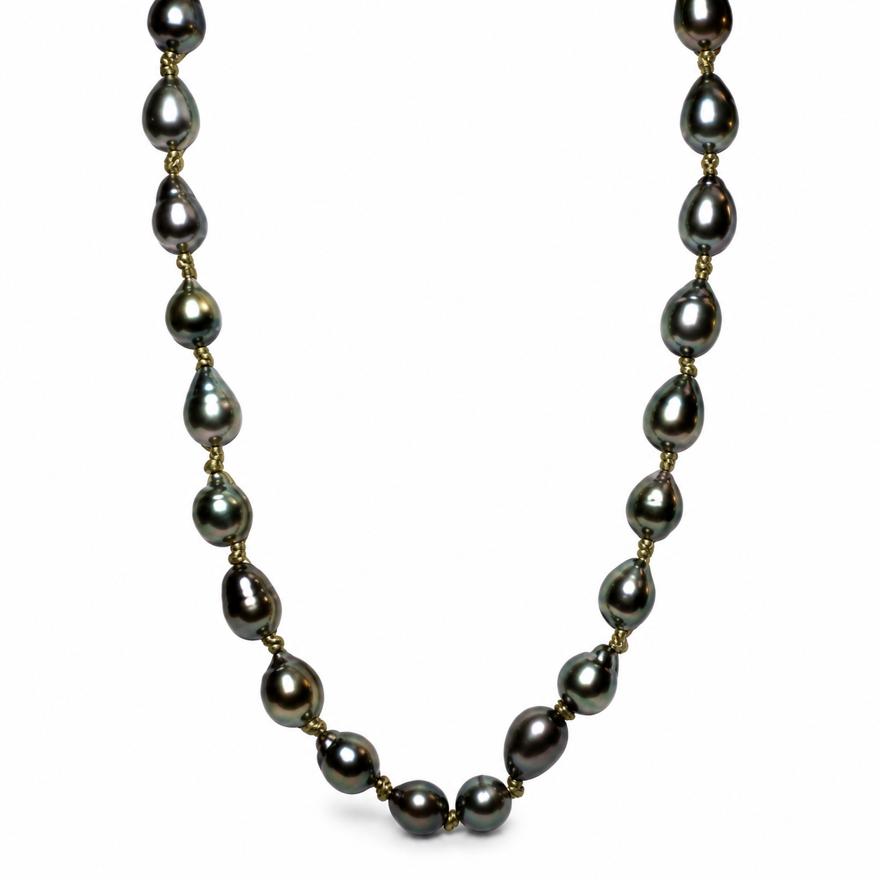 30.5 18x15 -18x21mm Silver Tahitian Pearls on Bronze Leather with 18kt Yellow Gold Clasp