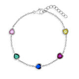 6-7 MULTICOLORED HEART STERLING SILVER BRACELET CHILDREN