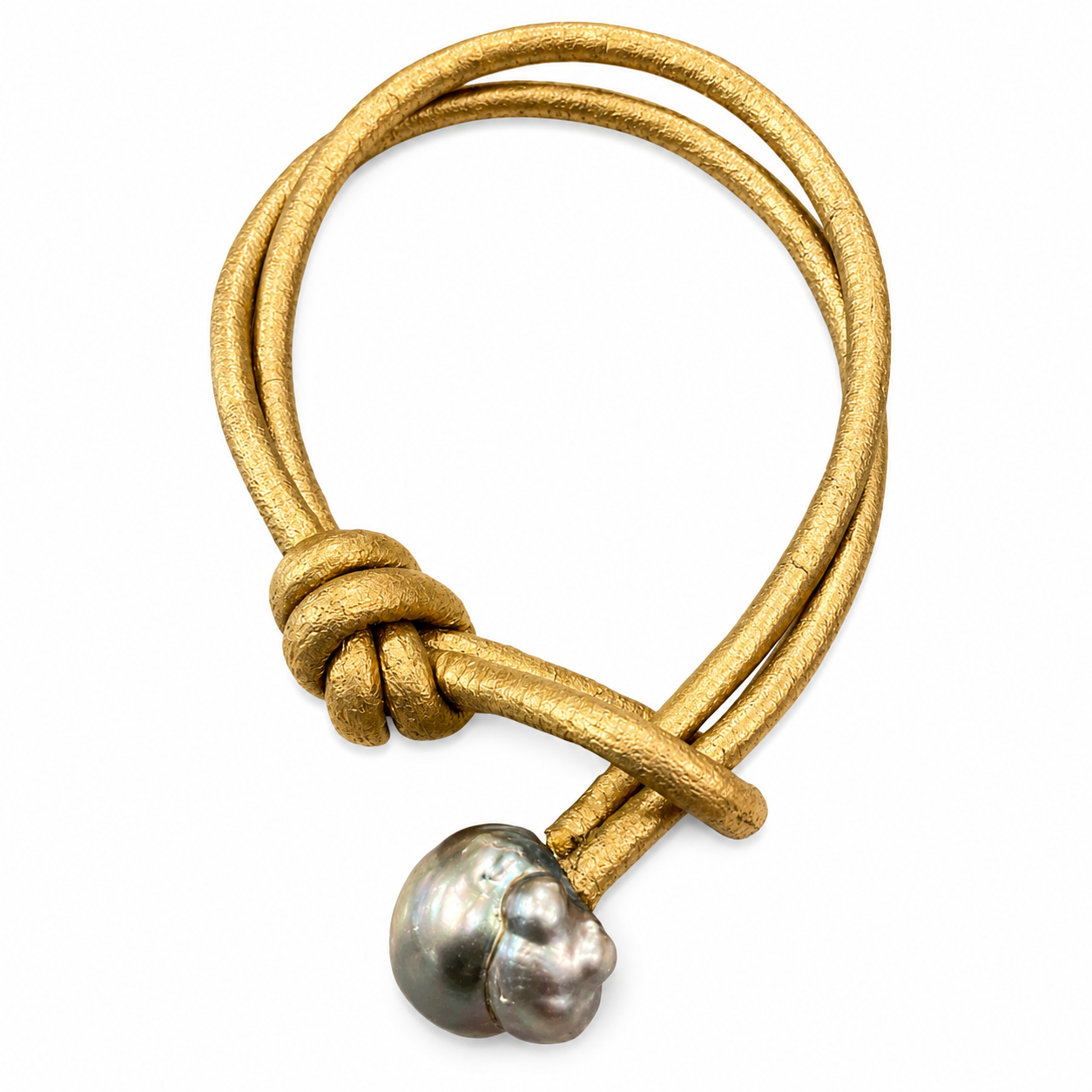 7.25” Pearl & Leather Toggle Bracelet – 13.0 x 15.5mm Baroque Silver Tahitian Pearl & Rolled Brown Italian Leather