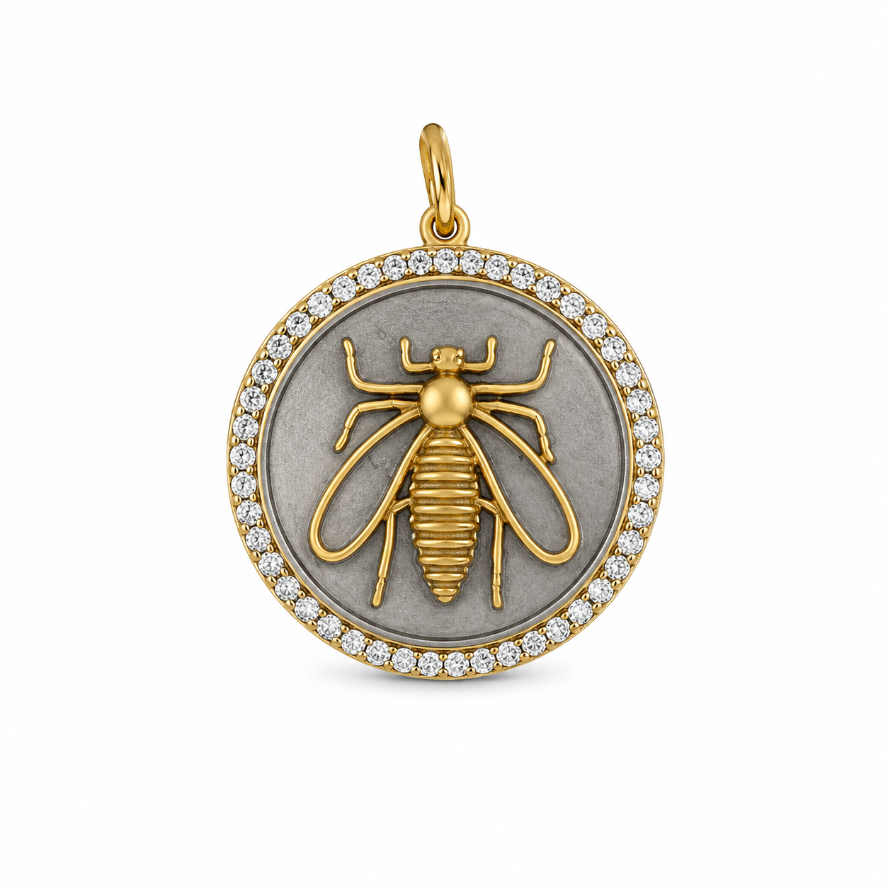 Bee Pendant, Blackened Silver & 14kt Yellow Gold (1.082 grams) with Diamonds (0.43ct)