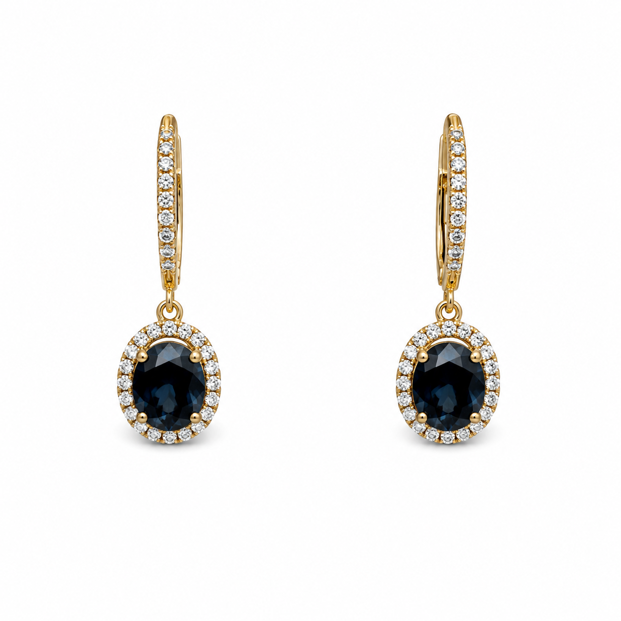 Blue Montana Sapphires (2.07tcw) Set in 14kt Yellow Gold & Diamond (0.35ct) Earrings with Hinge Back