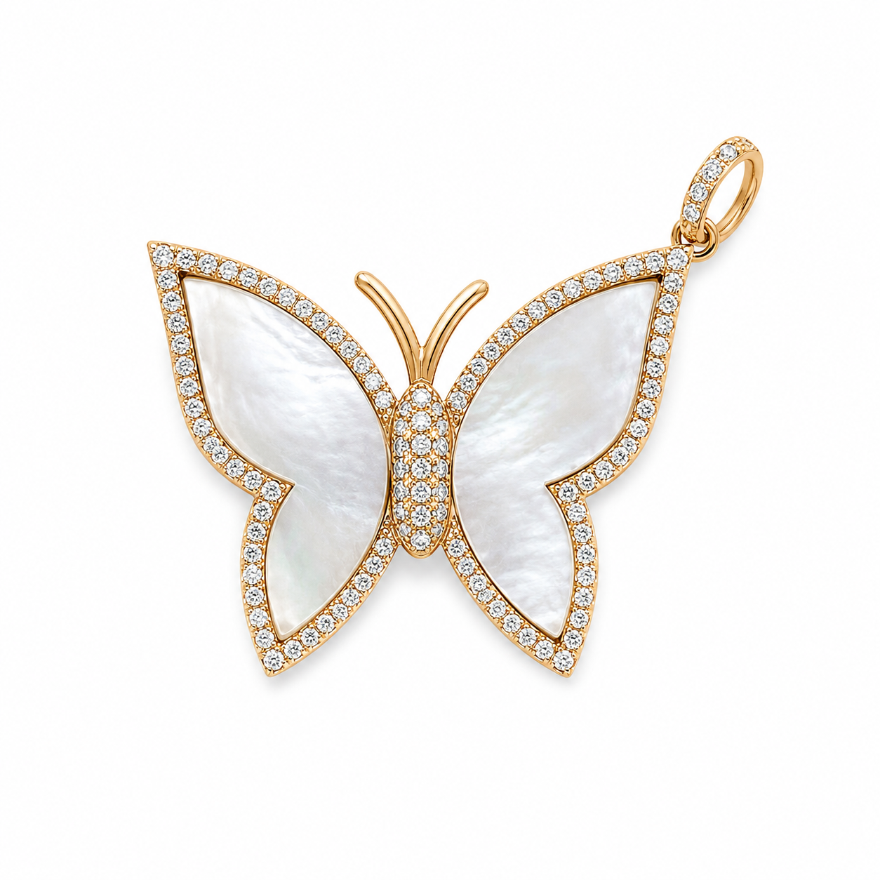 Butterfly Pendant, 14kt Yellow Gold (3.246 grams), Diamond (0.49ct), Mother of Pearl (5.23 grams)