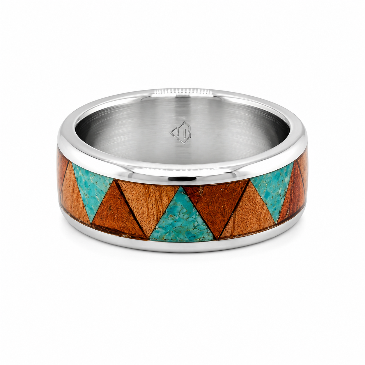 MEN Size 9.5 - 9mm Tiger KOA, Mango Wood, Sleeping Beauty Turquoise, & Titanium Ring
