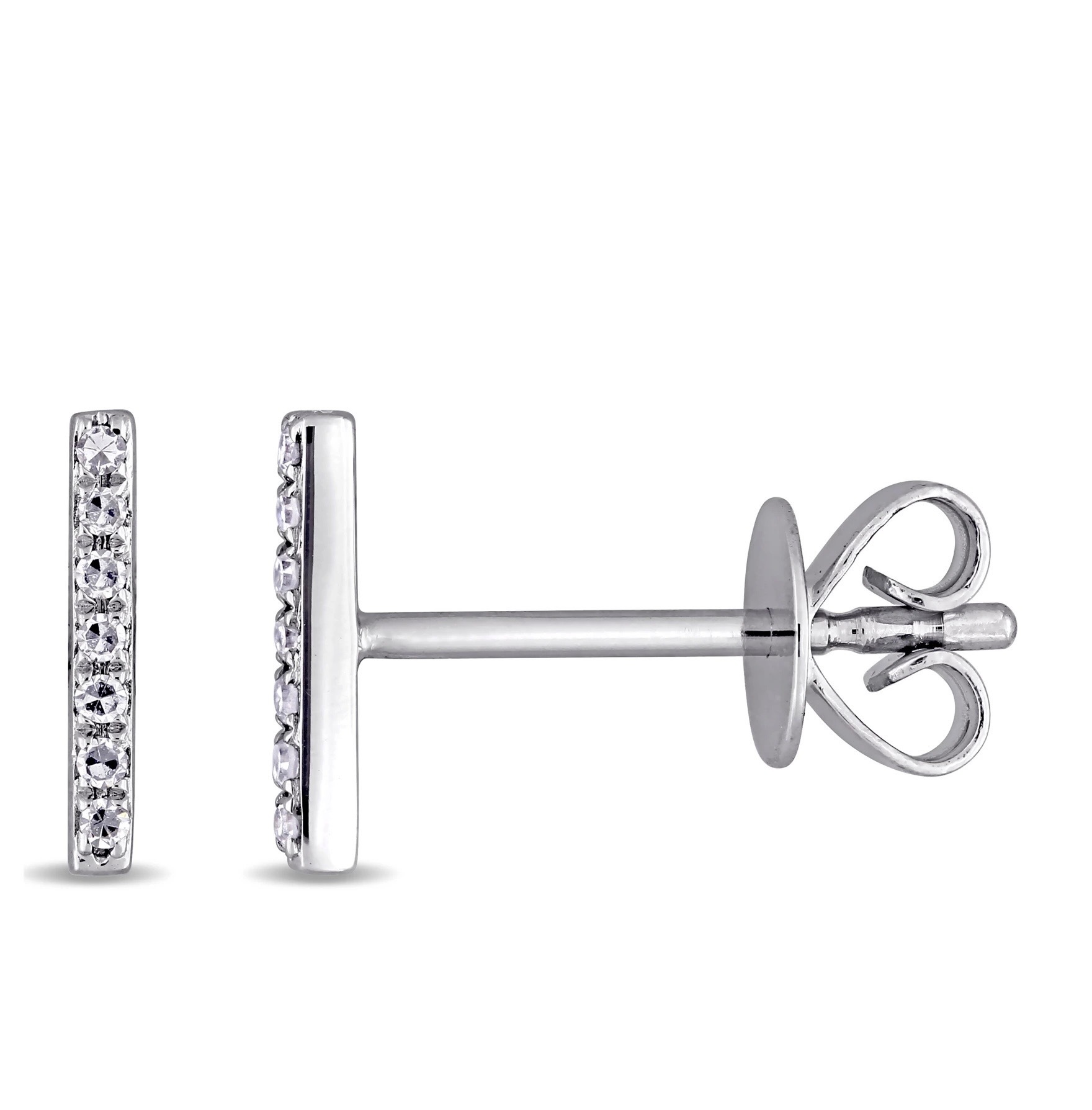14K White Gold Bar Stud Earrings With Diamonds