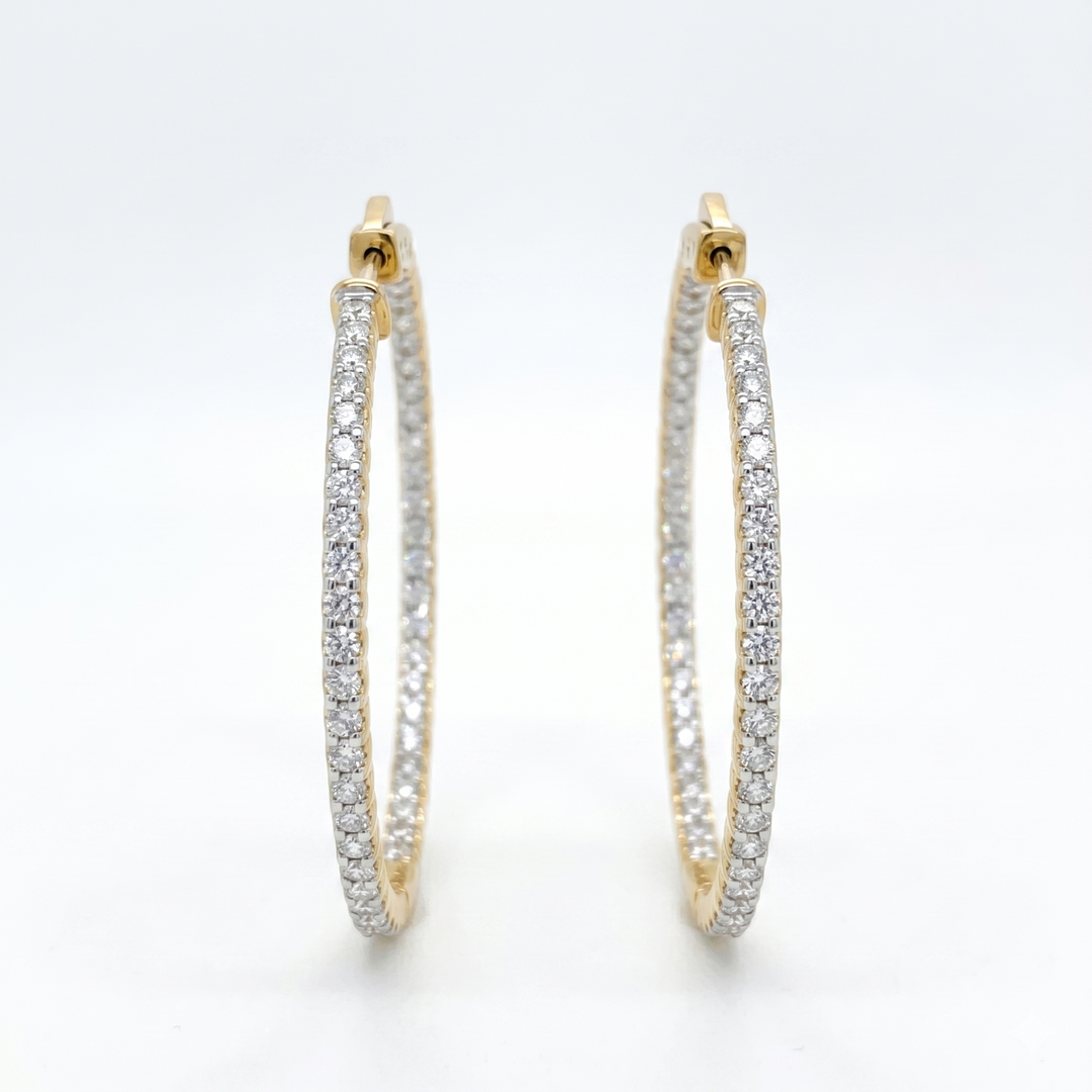 Diamond Hoops with 100 Round Brilliant Diamonds Earrings