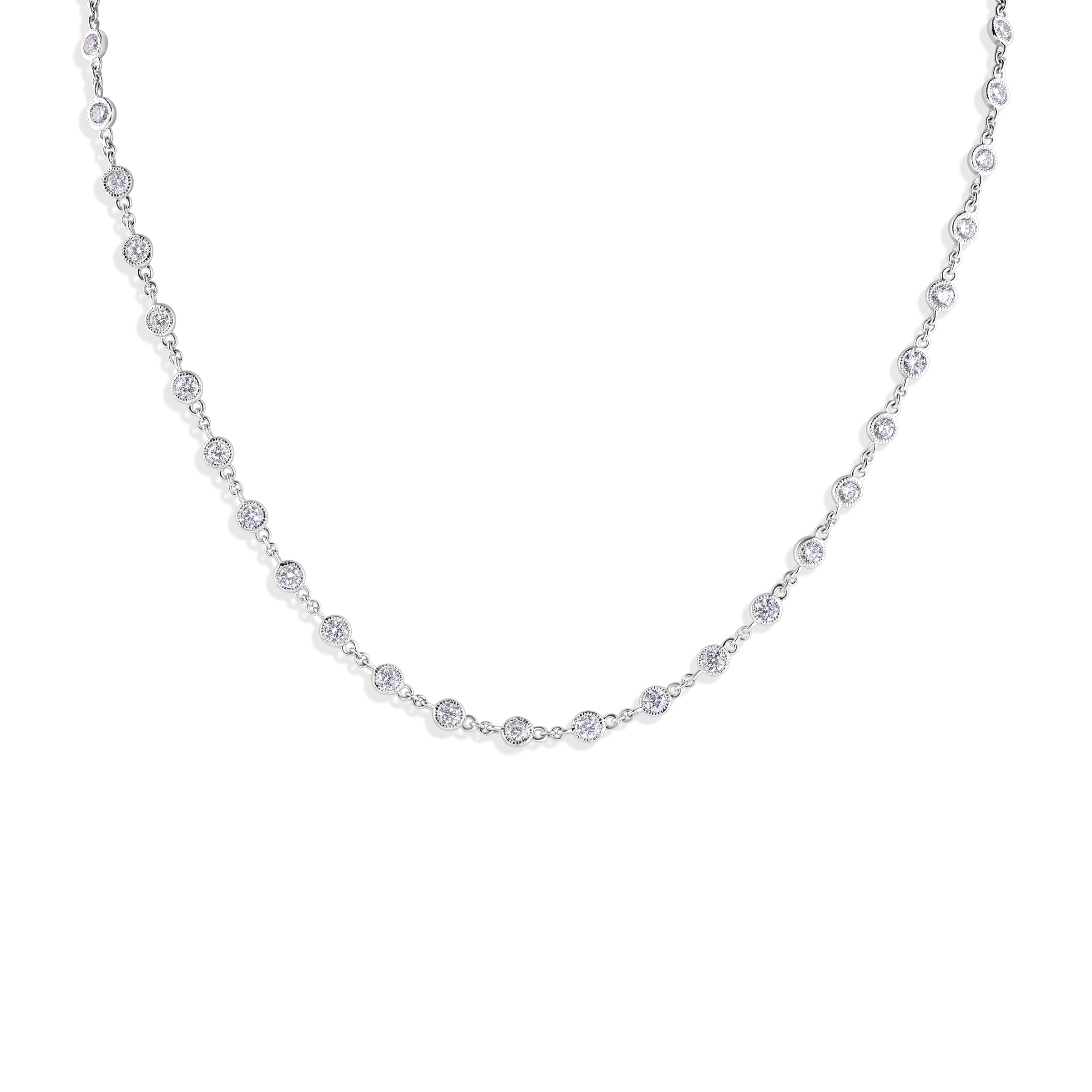 10.66 Grams, 14k White Gold Necklace With 46 Round Brilliant Diamonds Totaling 5.07 Carats Of G Color, VS2-VS1 Clarity; DJN36145827