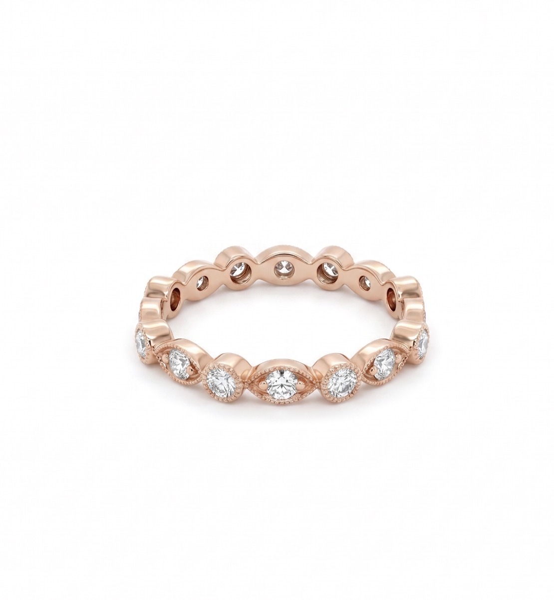 14K Rose Gold Hand Set Band With 16 Round Brilliant Diamonds Totaling 0.65ct Of G Color, VS2-SI1 Clarity; DJRGB193