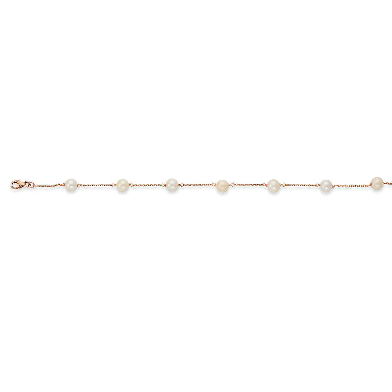 14K Rose Gold Rolo Bracelet , 7 Japanese Akoya Pearls 5.5mm X 6mm, Good Luster, White In Color, Round; JADBYWRB