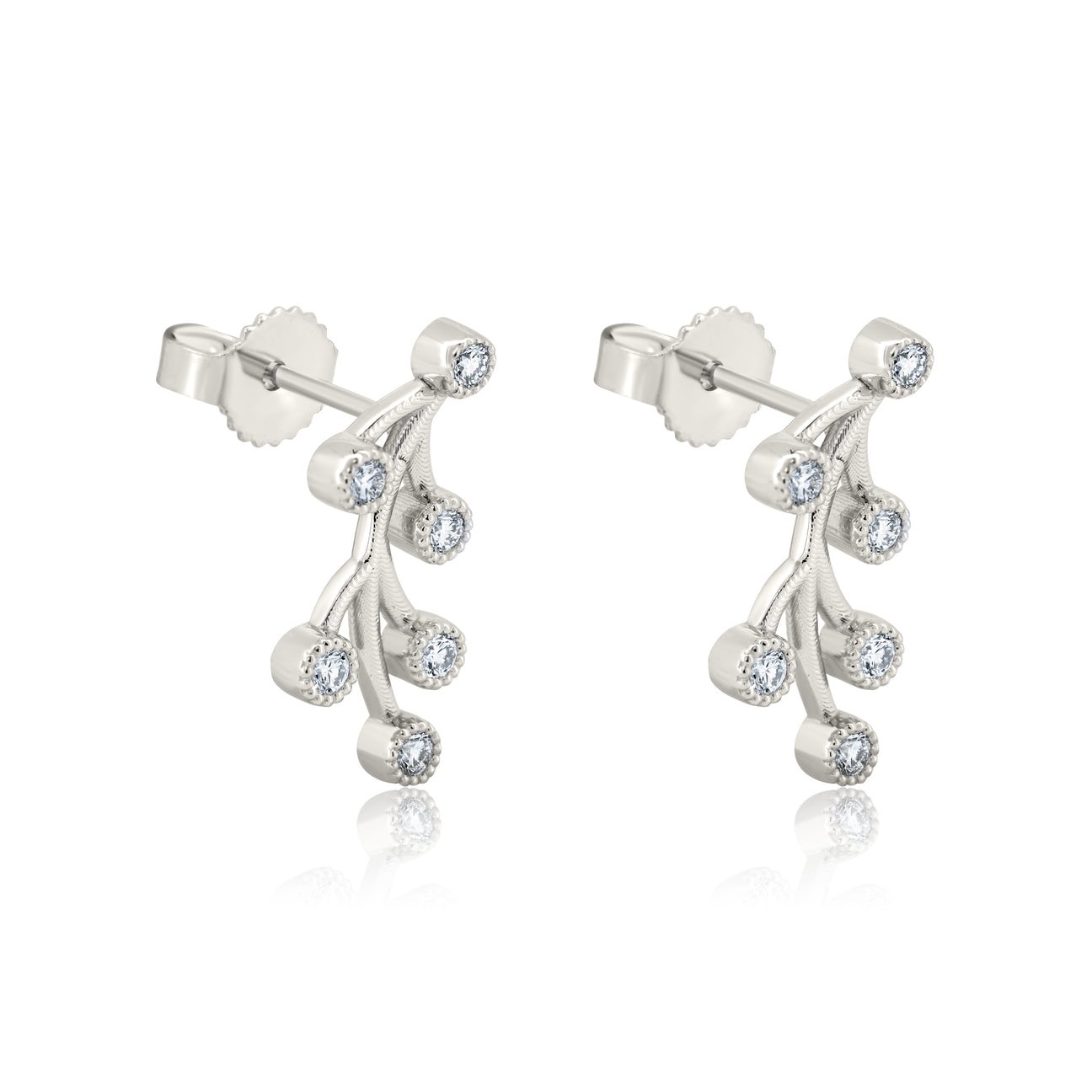 14K White Gold Branch Climbers With 12 Bezel Set Round Brilliant Diamond Totaling 0.26ct Of E-F Color, VS1 Clarity; DJBCLIMBW