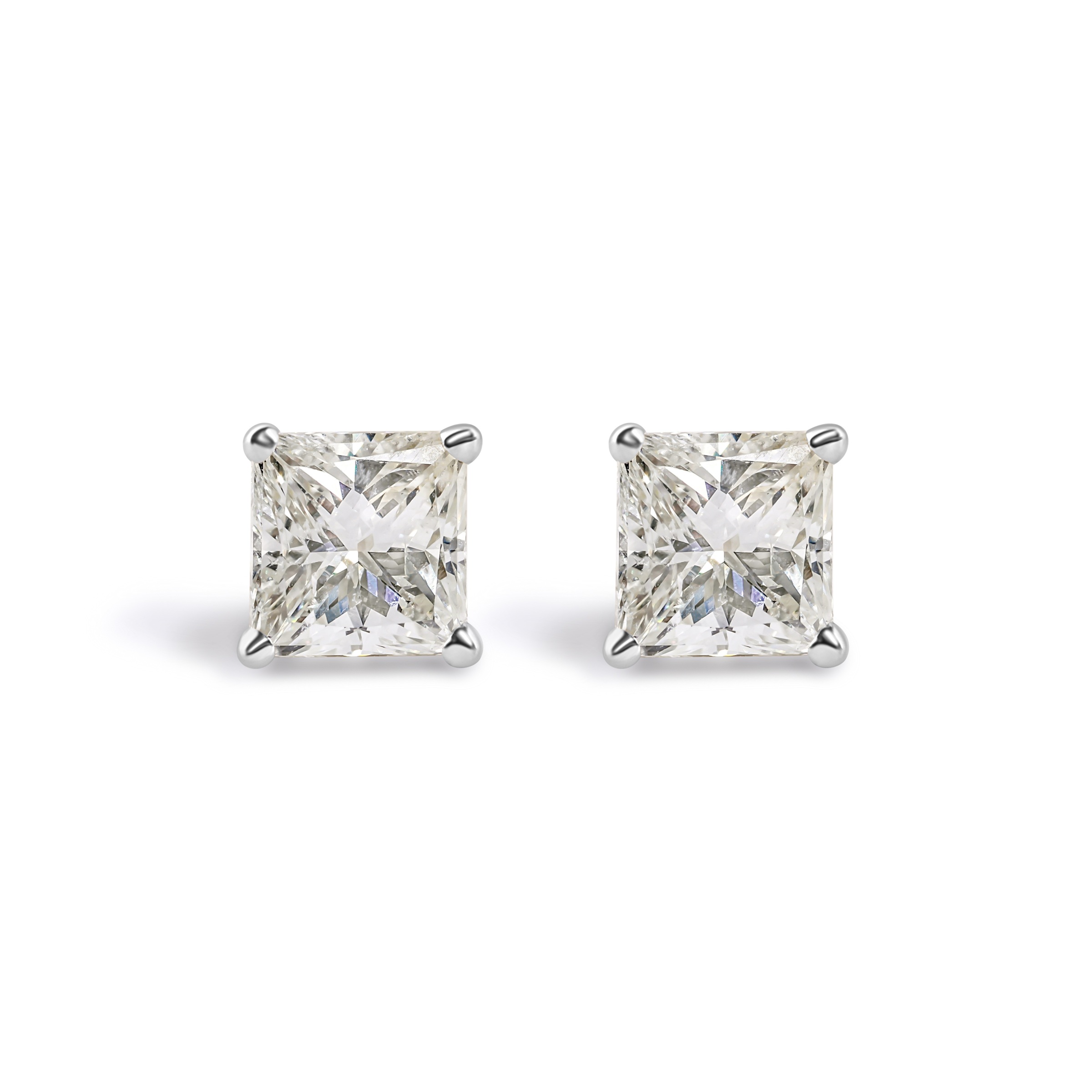 14K White Gold Princess Cut Diamond Studs. GIA2235723524 0.98ct  M Color, I1 Clarity/GIA6187841161 0.90ct J Color, SI1 Clarity Totaling 1.88ct