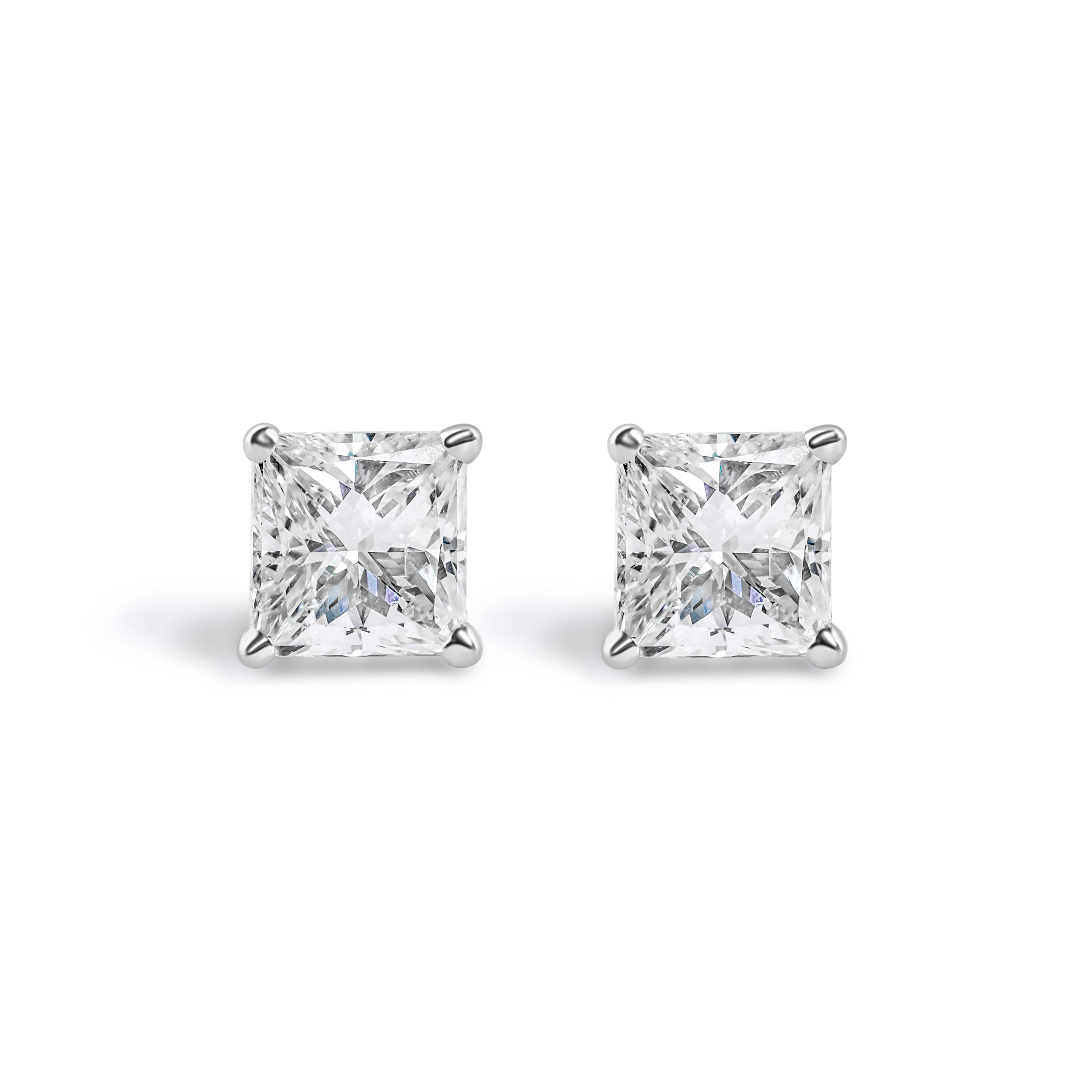 14K White Gold Princess Cut Stud Earring With 1.52ct Diamonds Of F Color, I1 Clarity