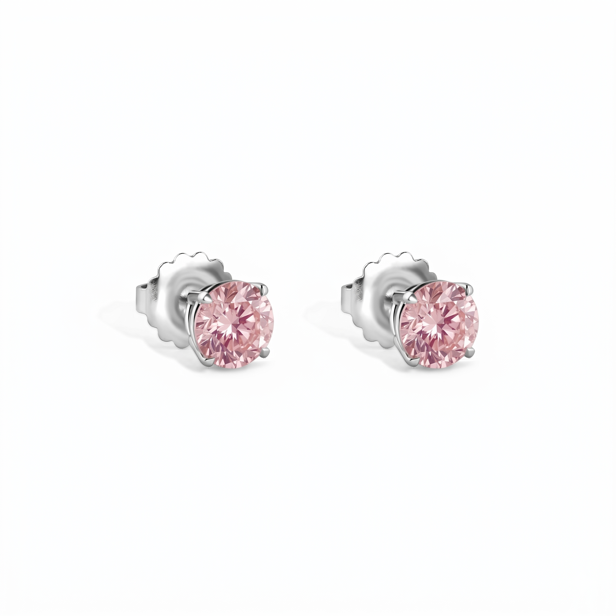 14K White Gold Studs With Two Round Brilliant Pink Lab Grown Diamonds Totaling 1.65ct Of VS Clarity