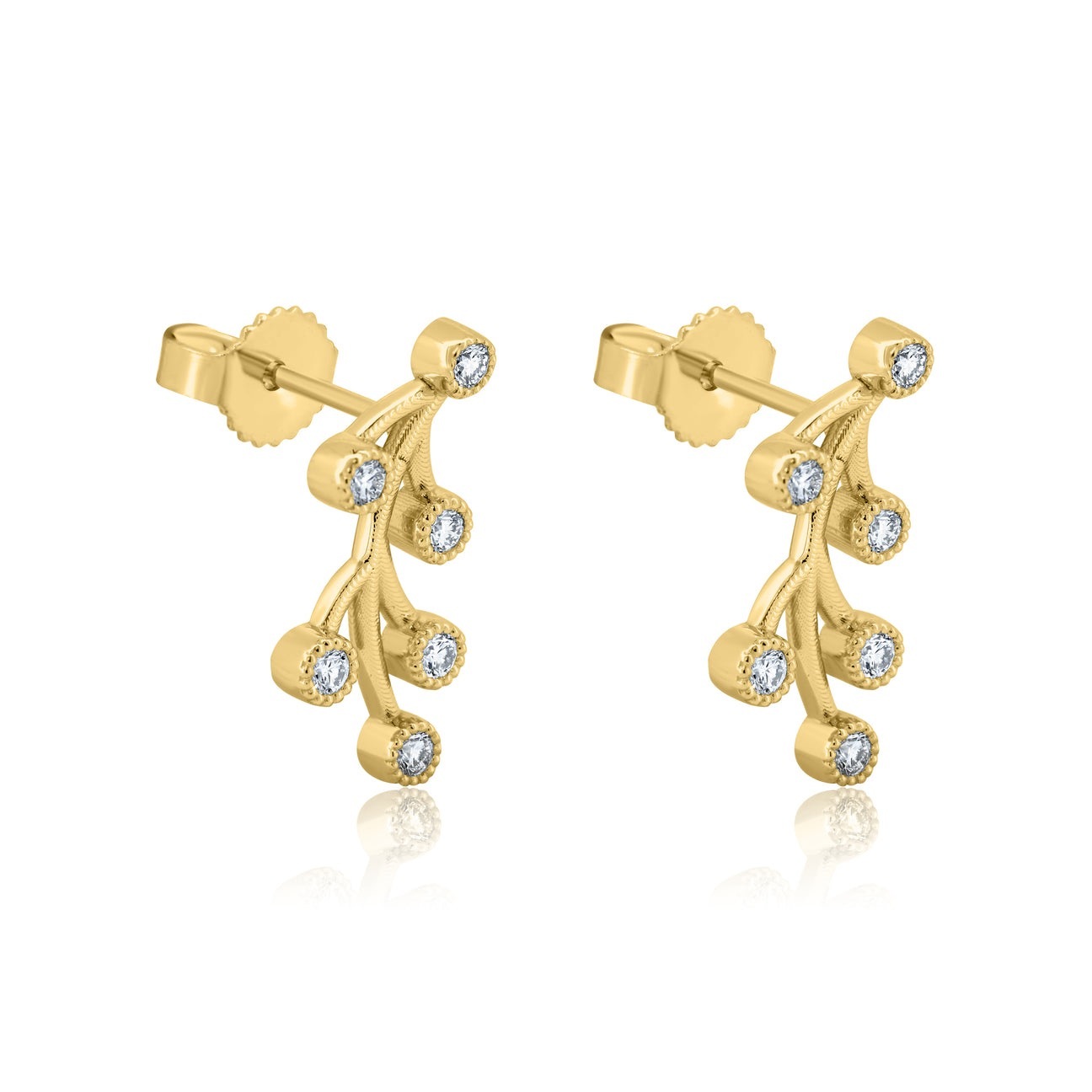 14K Yellow Gold Branch Climbers With 12 Bezel Set Round Brilliant Diamond Totaling 0.26ct Of E-F Color, VS1 Clarity; DJBCLIMBY