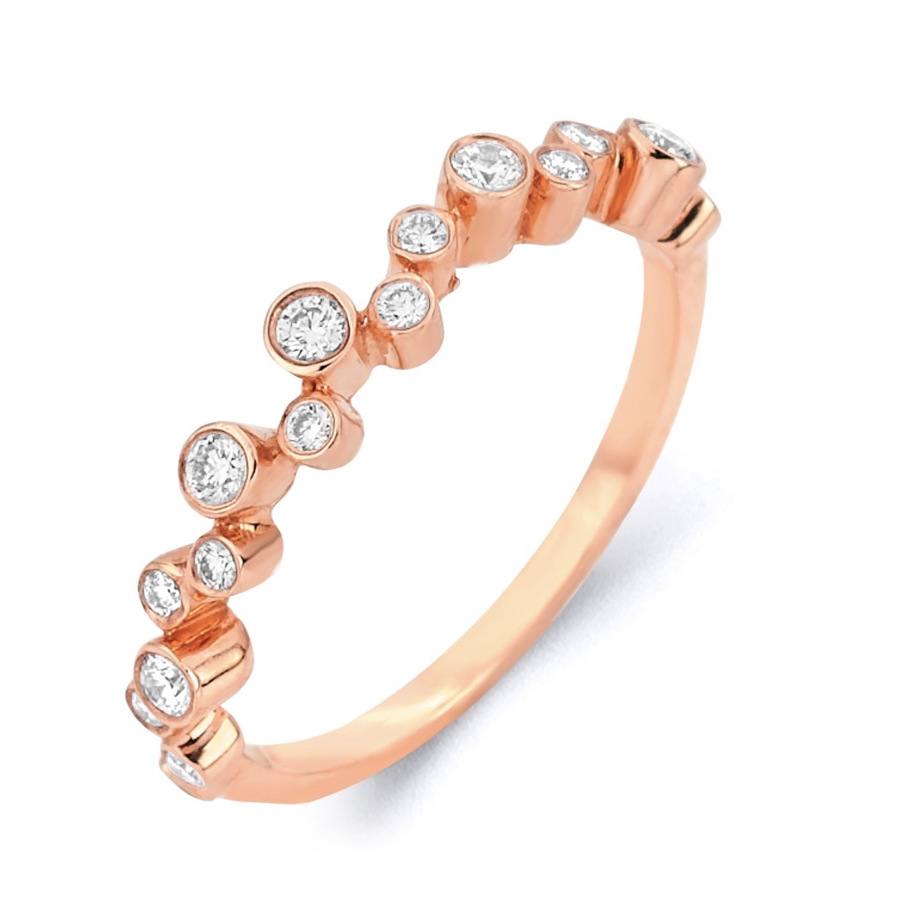 14k Rose Gold Band With 17 Bezel Set Diamonds Totaling 0.20ct Of E-F Color, VS1 Clarity; DJBZLR20R