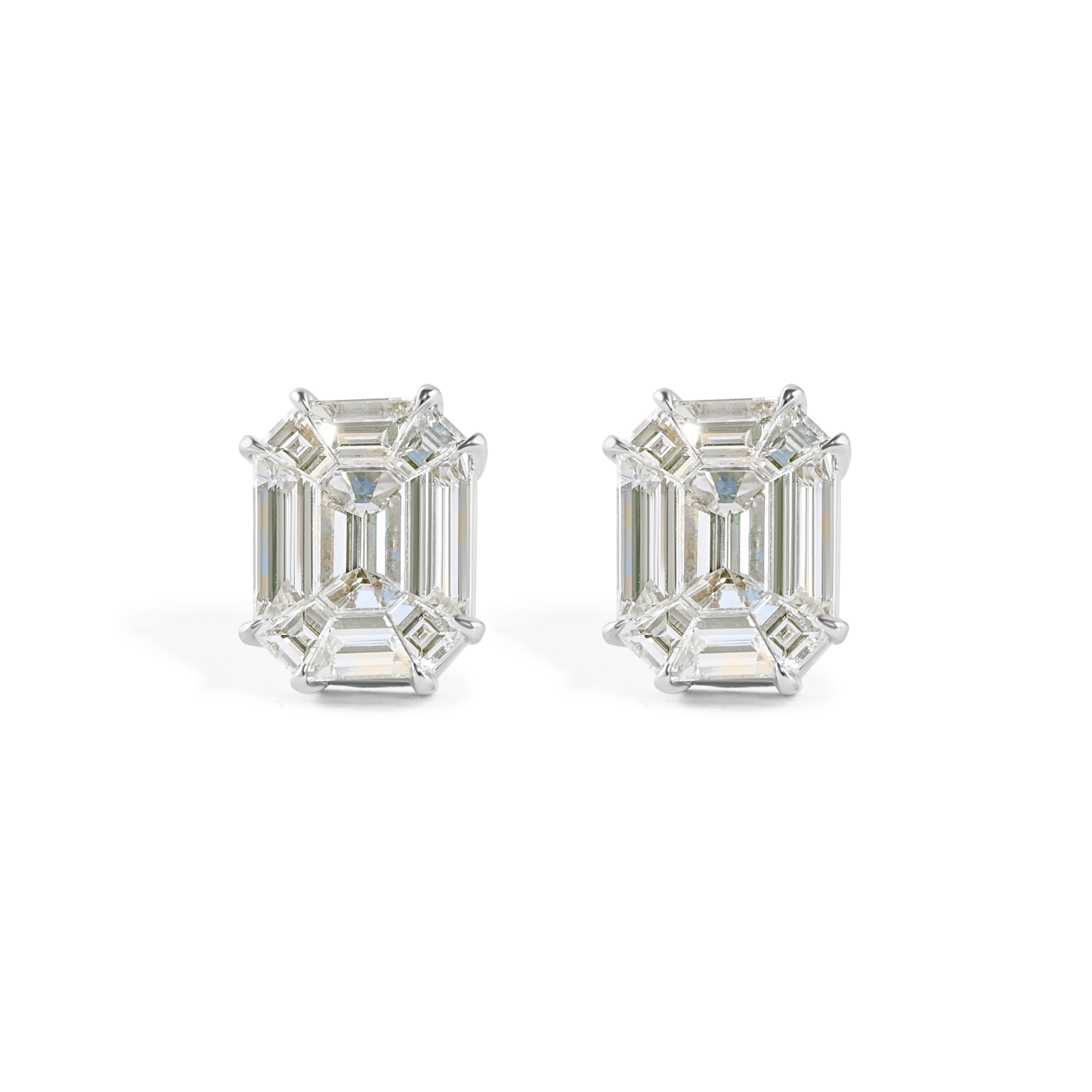 14k White Gold Puzzle Diamond Stud Earrings