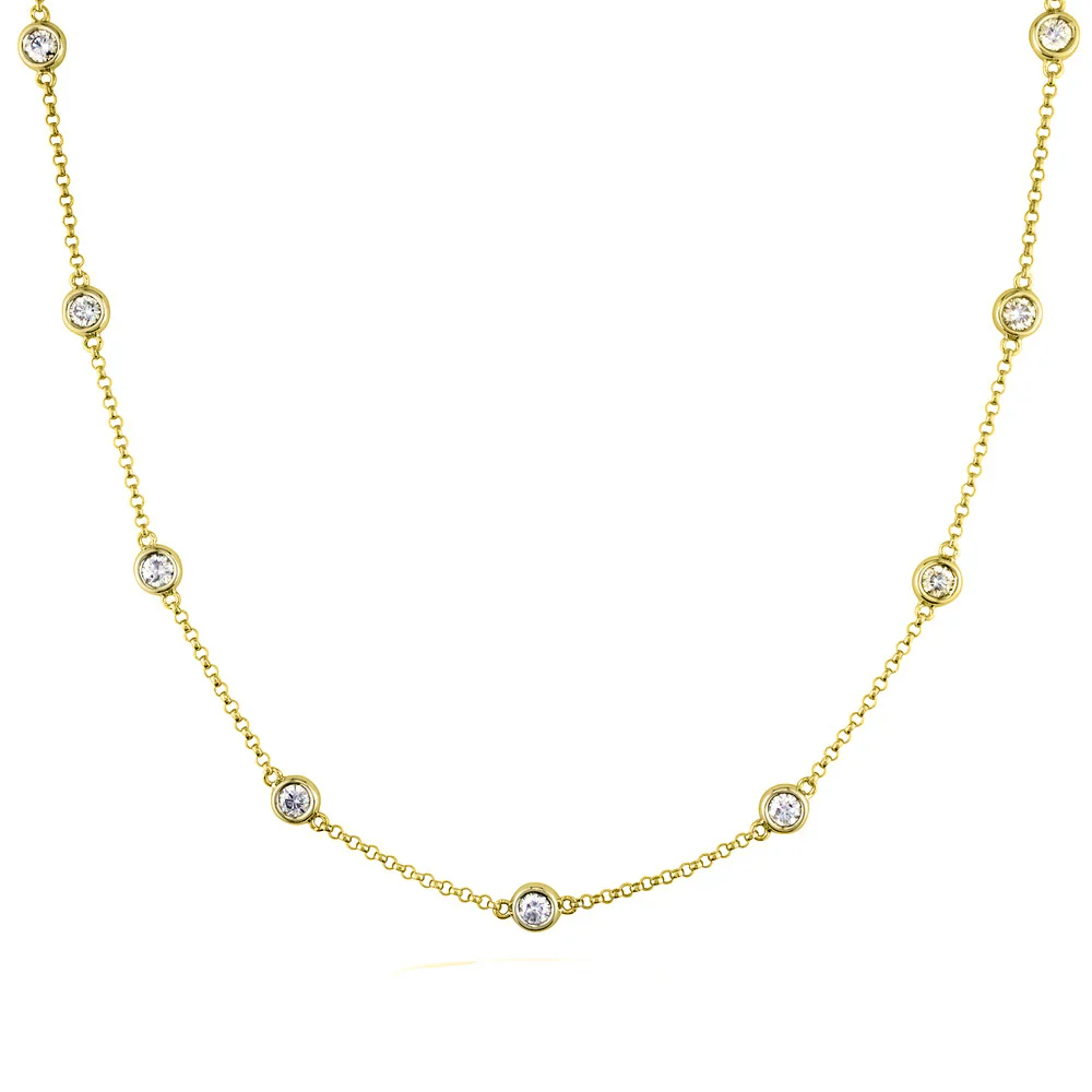 14k Yellow Gold Diamond By The Yard Necklace With Ten Bezel Set Diamonds Totaling 0.96ct Of G Color, VS Clarity; N90058-14Y
