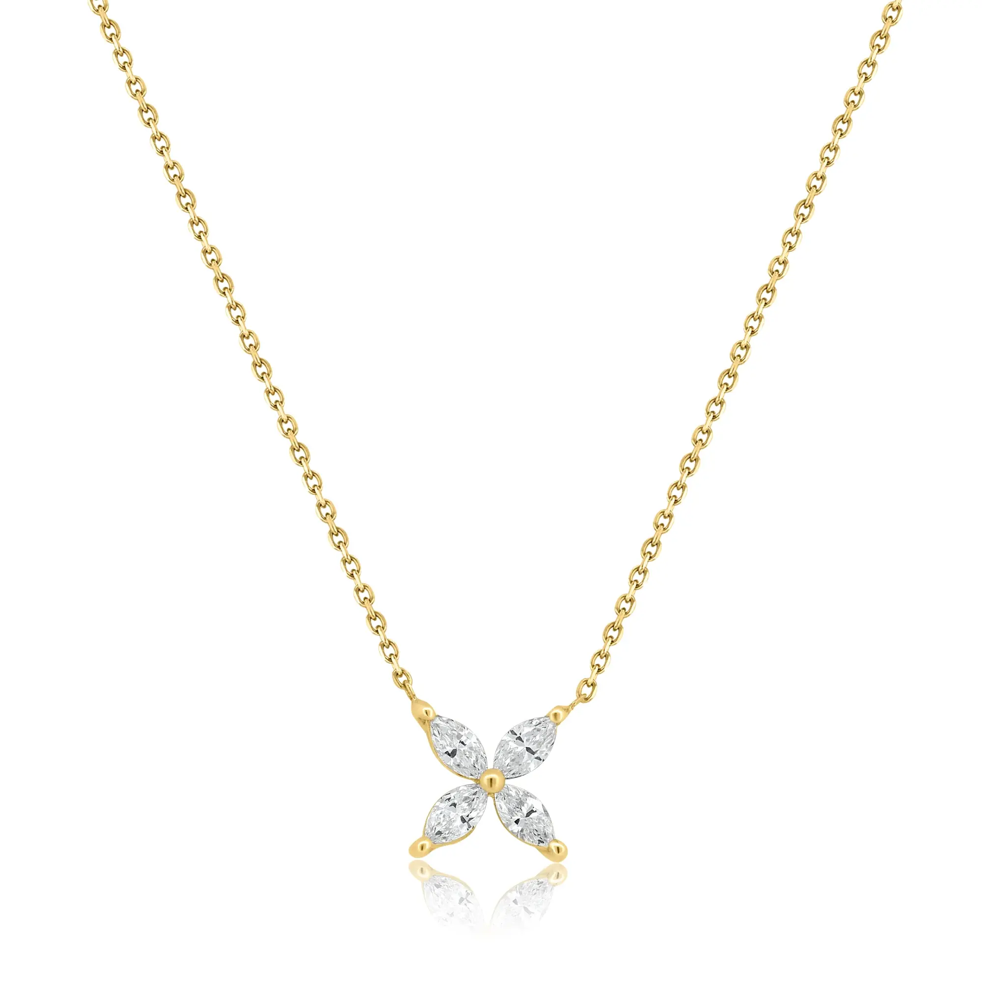 14k Yellow Gold Flower Marquise Pendant With 4 Marquise Diamonds Totaling 0.15ct Of F Color, VS1 Clarity