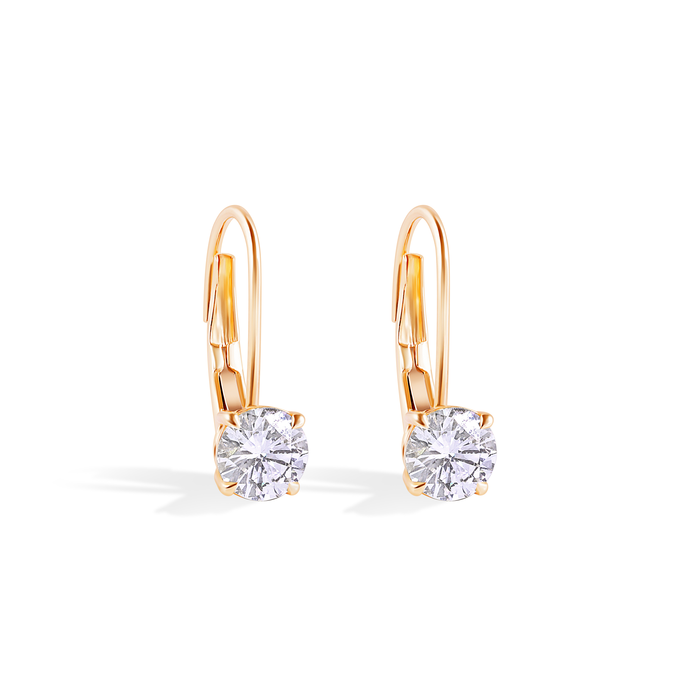 14k Yellow Gold Lever Back Studs With Two Round Brilliant Diamonds Totaling 1.10ct Of G Color, VS2-SI1 Clarity