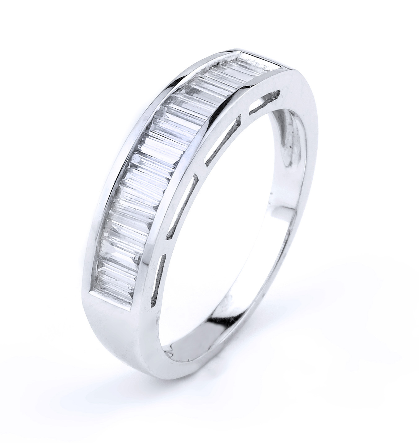 18K. White Gold Ladies Diamond Band With Approximately 1.60ct Baguette Of F-G Color,VS1 Clarity