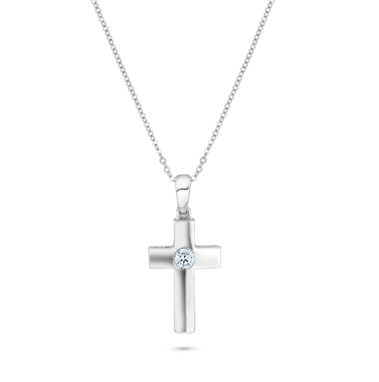 1.77 Grams, 14k White Gold Cross Pendant With 0.07ct Round Brilliant Diamond Of F Color, VS1 Clarity