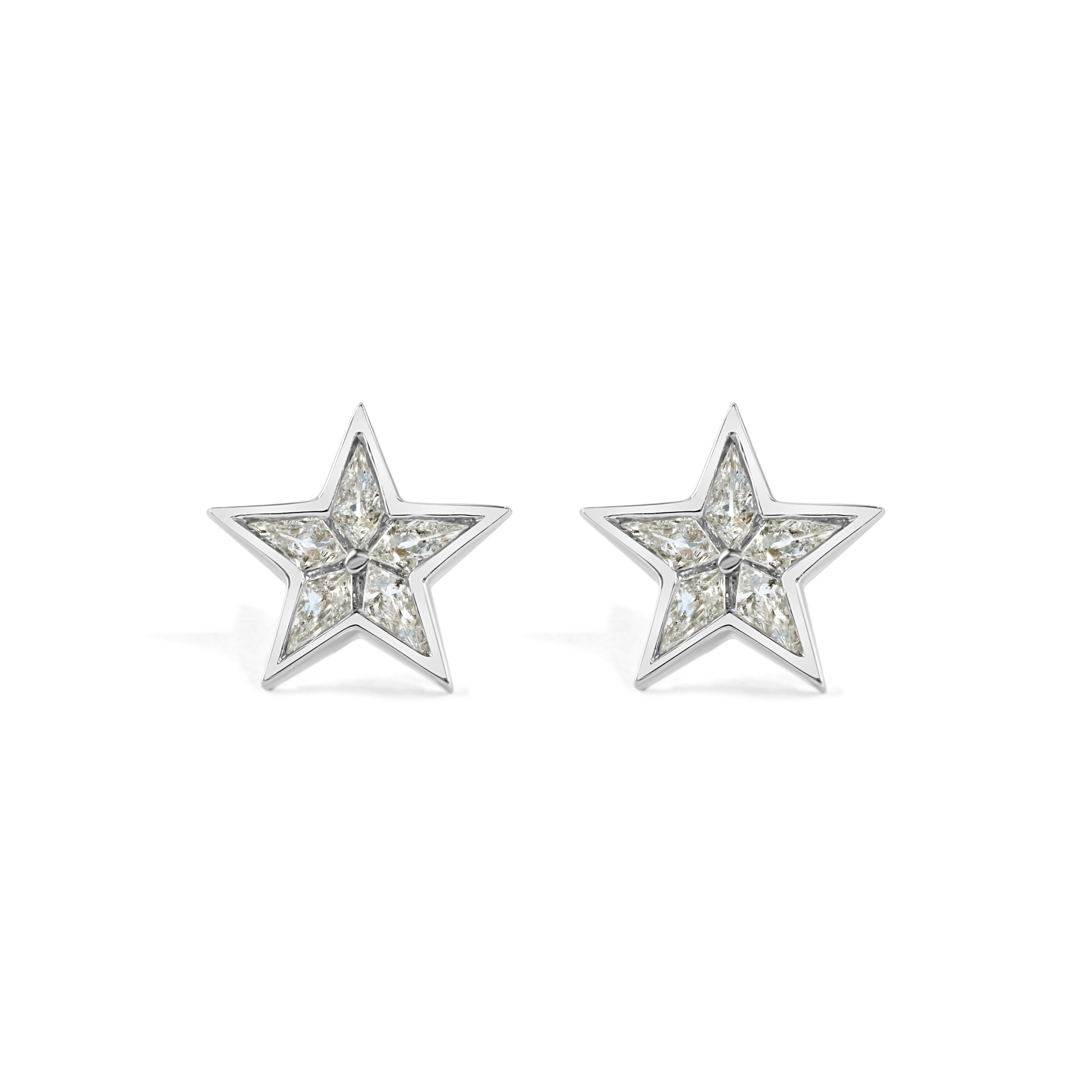 Platinum Star Studs With 10 Kite Shape Diamonds Stud Earrings