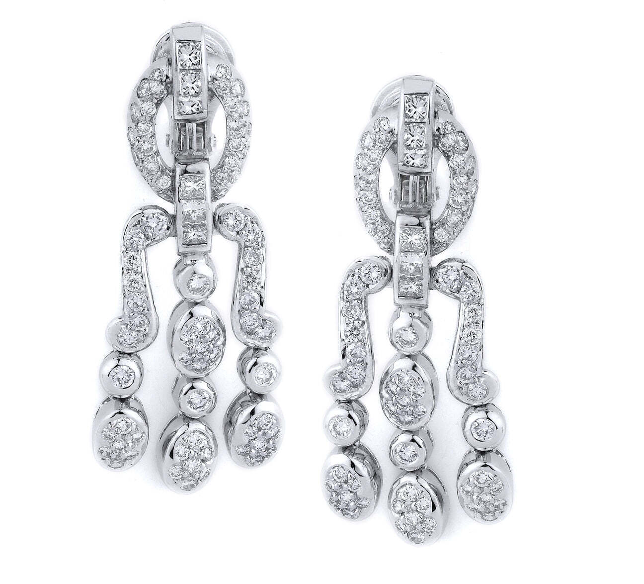 24.2 Grams 18K White Gold Diamond Chandelier Earrings With 2.89ct Diamond Of VS2-SI1 Clarity G-H Color; M-01672