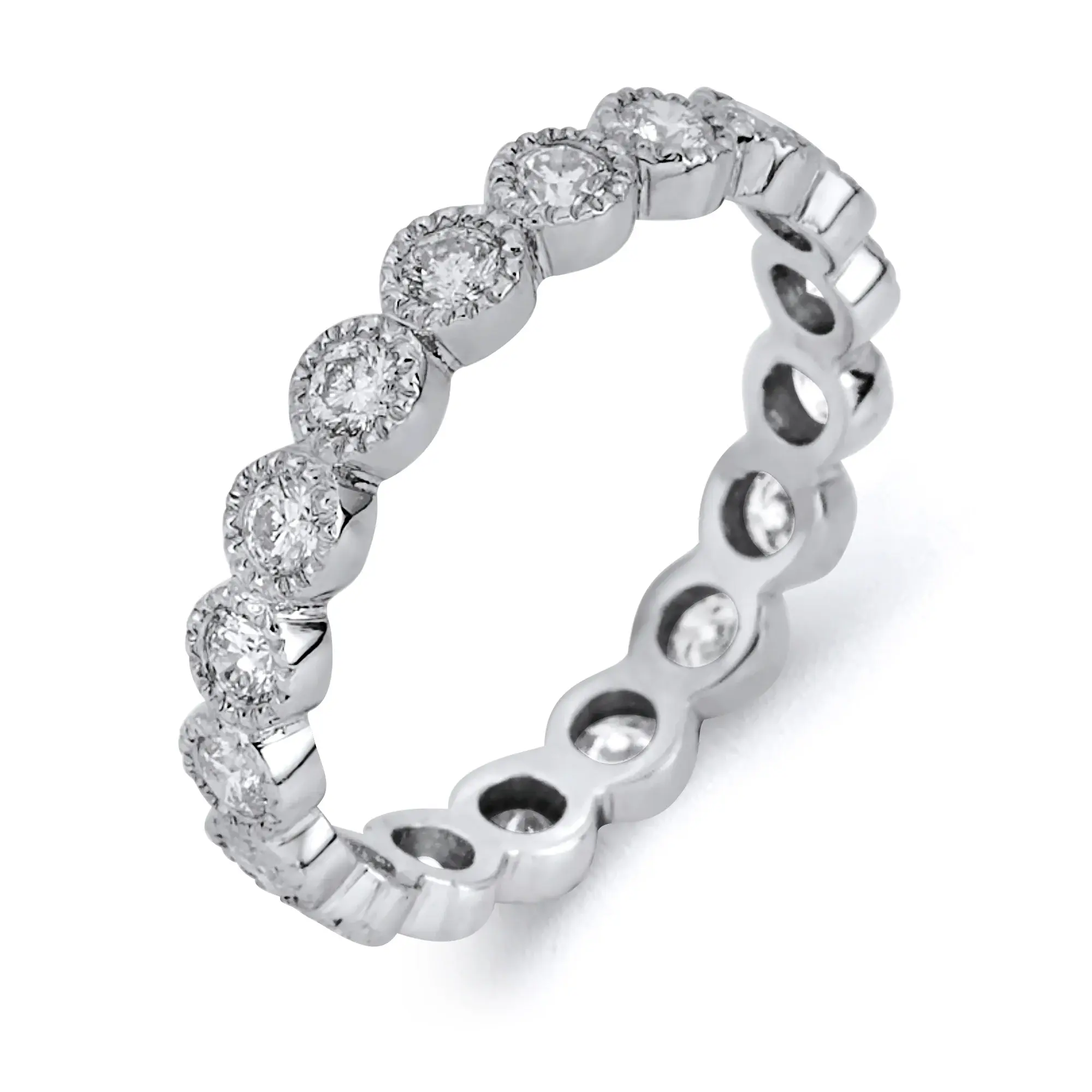 2.10 Grams, Platinum Custom Designed 22 Bezel Set Round Diamonds Band Totaling 0.27ct Of G Color, VS2-SI1 Clarity.