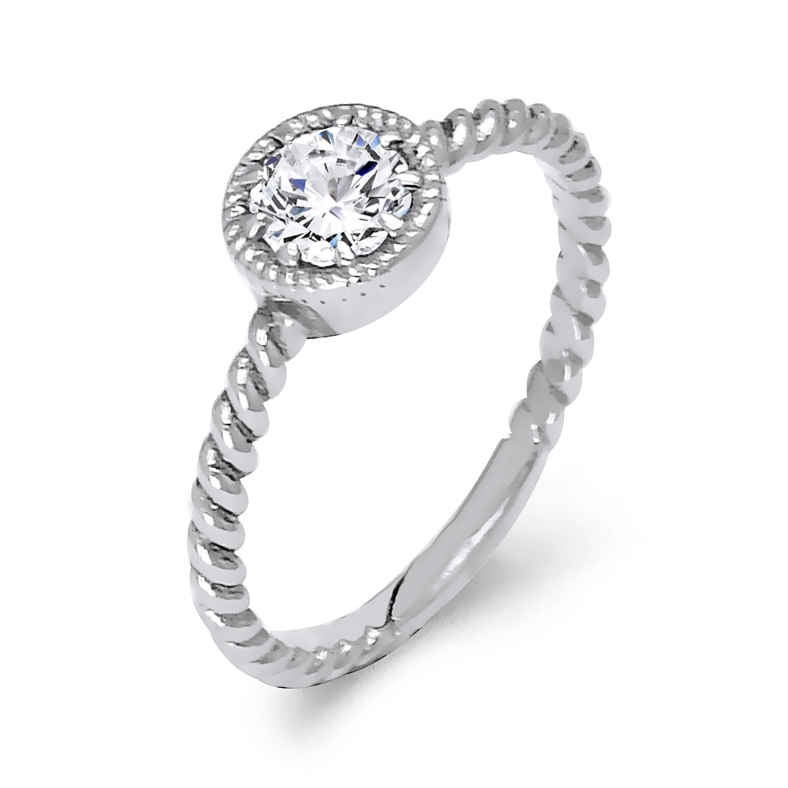 14K White Gold Ladies Ring With Round Brilliant Diamond Ring