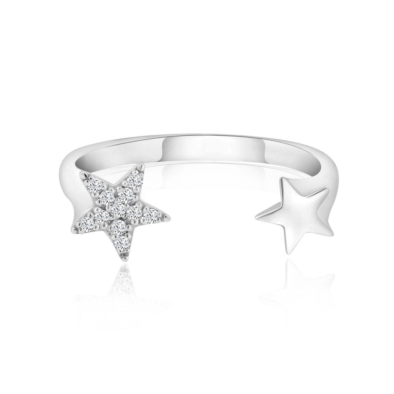 2.33 Grams, 14k White Gold Open Star Ring With 11 Diamonds Totaling 0.05ct Of E-F Color, VS1 Clarity Size 6.5; DJOPNSTR